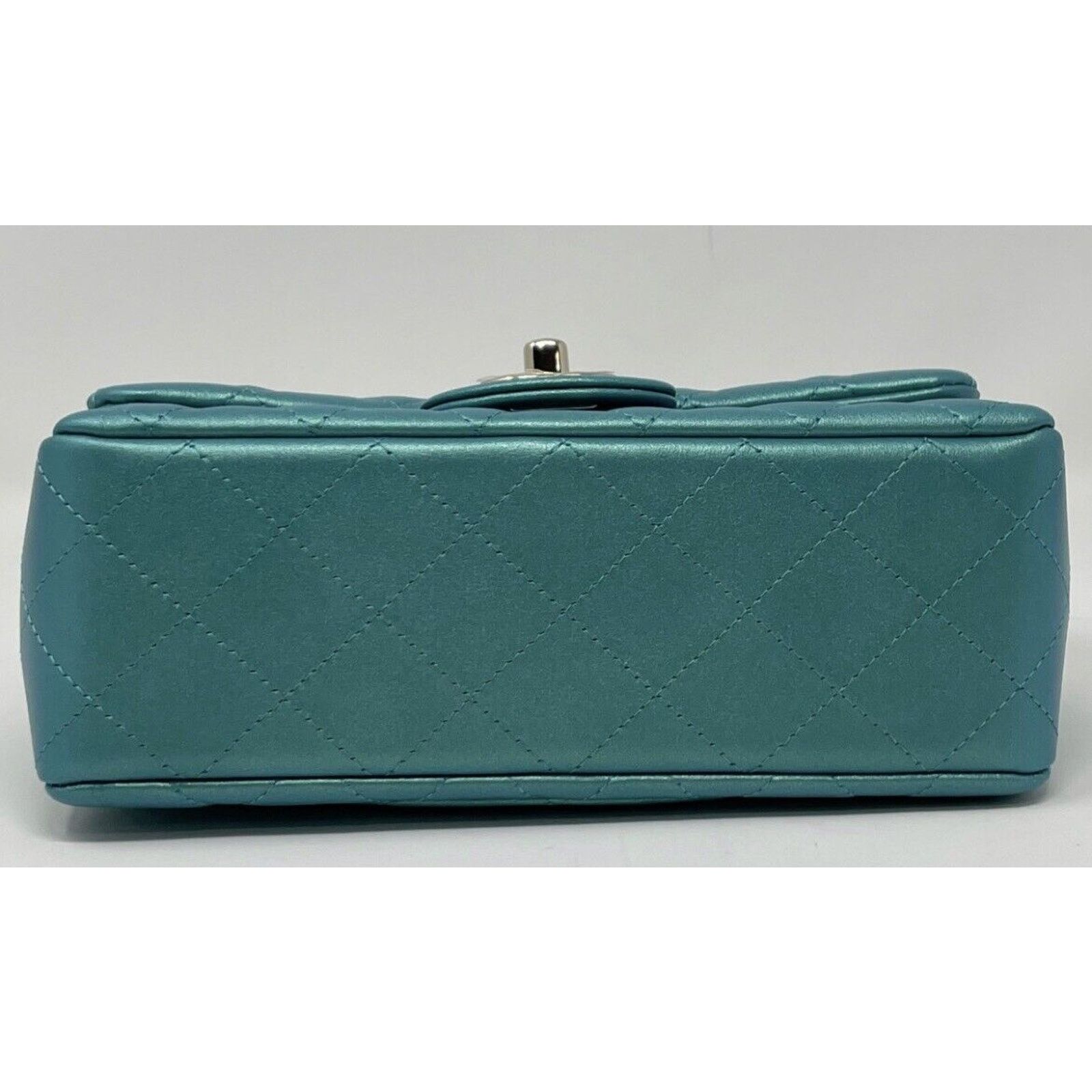Chanel Mini Rectangular Classic 21S Green Iridescent Flap