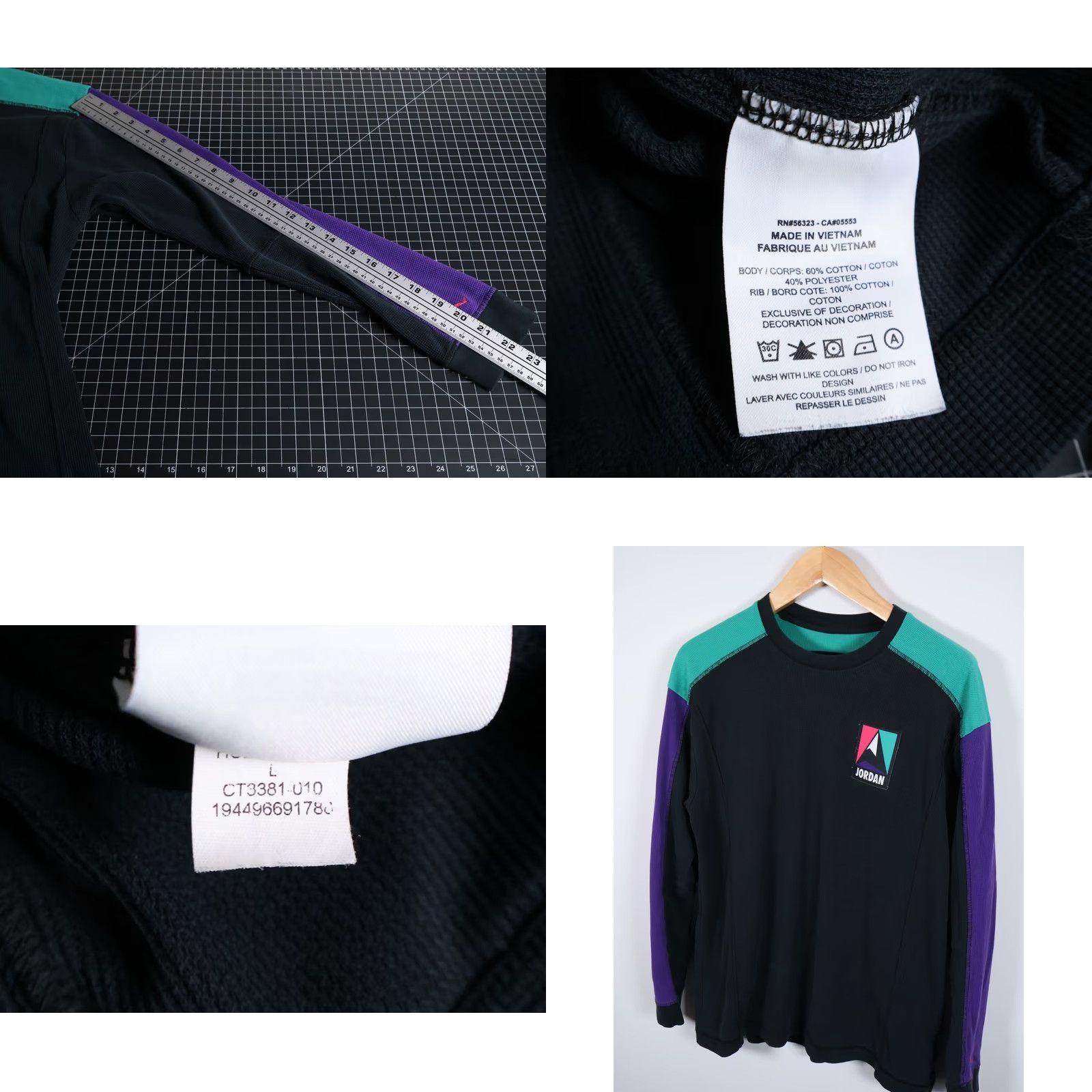 Jordan Brand Jordan Mountainside Thermal Shirt Men's Large Black Green Purple Waffle Knit Shirt Size US L / EU 52-54 / 3 - 8 Thumbnail