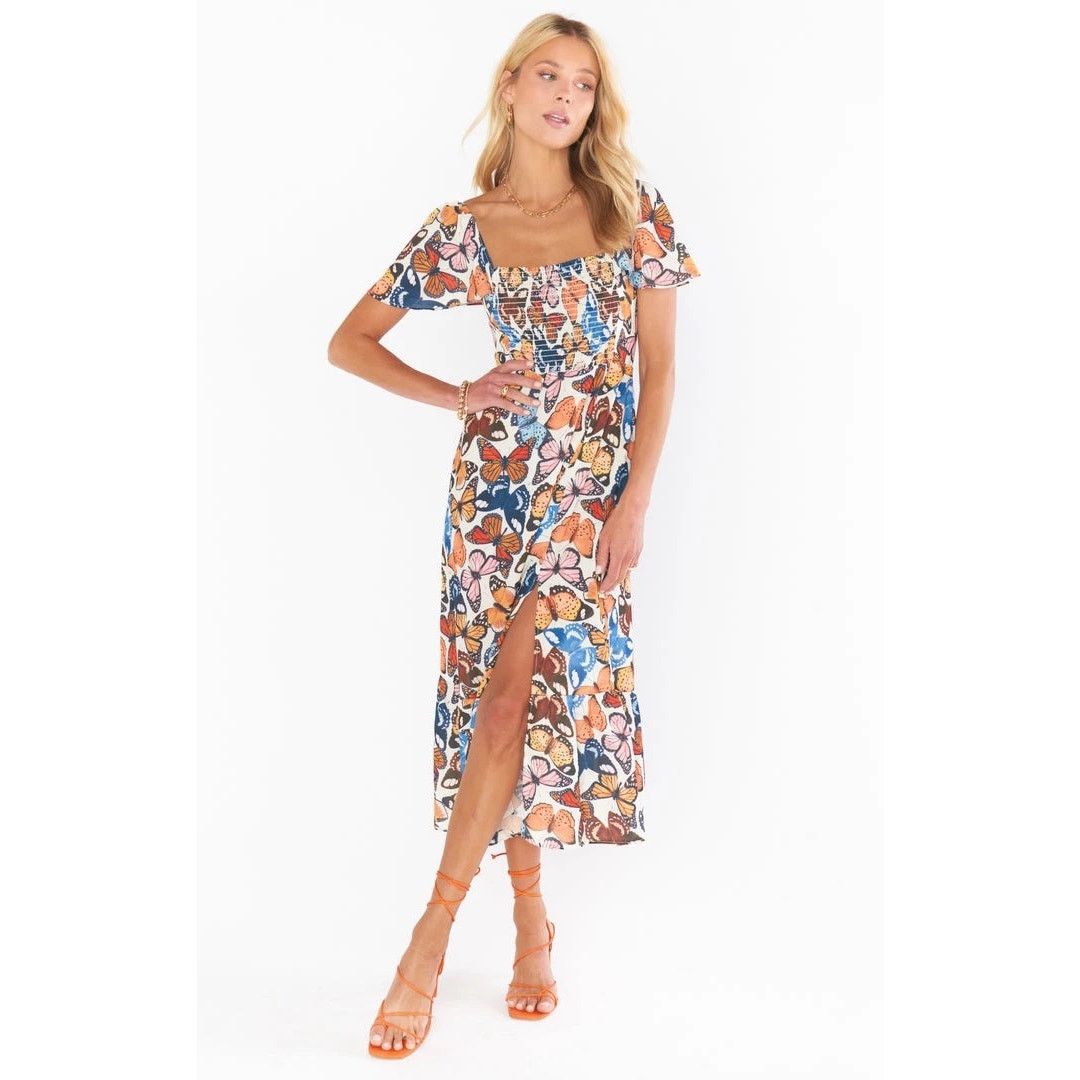 Show Me Your Mumu Brenda Midi Dressbaileys Butterflies Large in Brown, Women's
