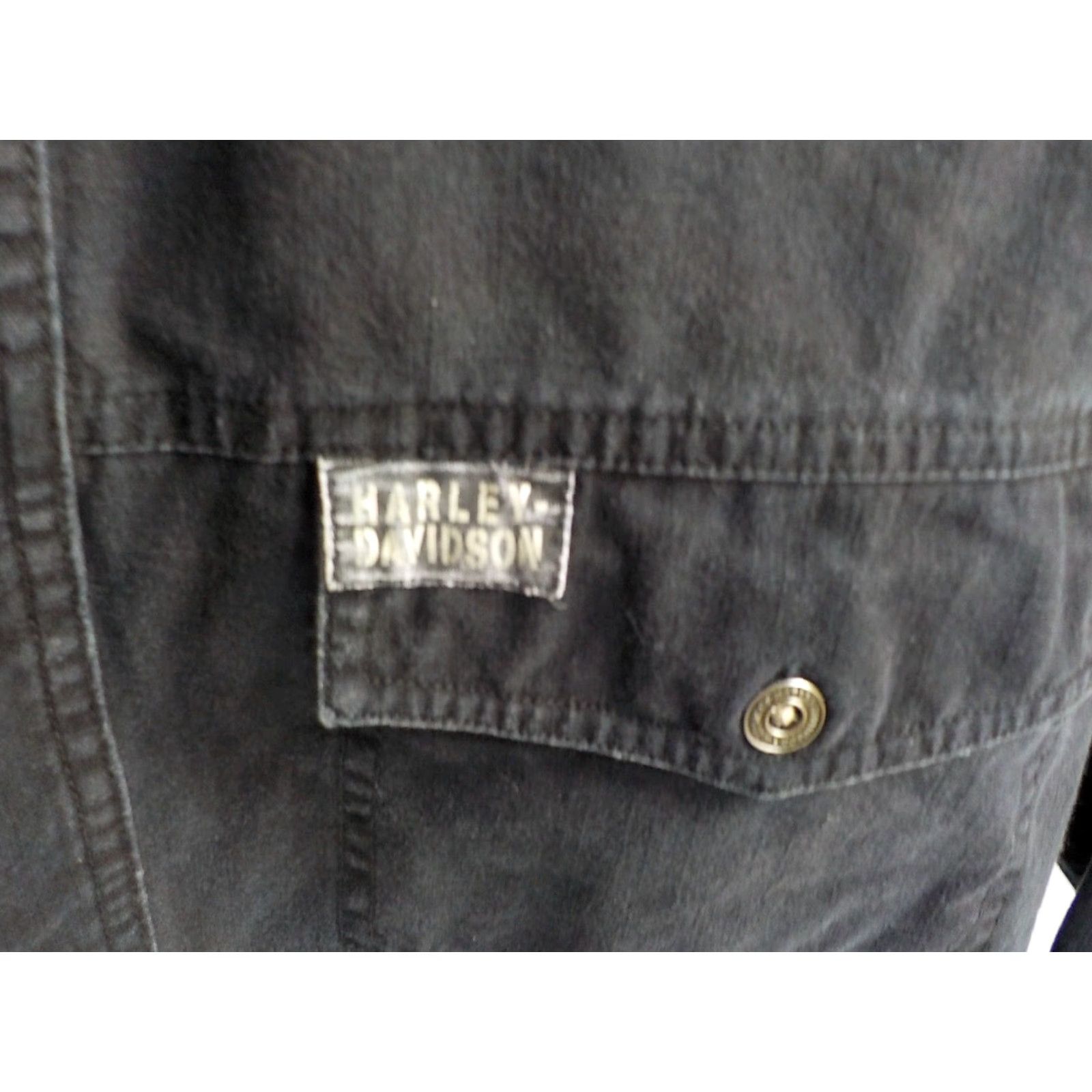 Harley Davidson VINTAGE Harley-Davidson Shirt Denim Long Sleeve Button-Front Off Black 2 Pocket 100% Cotton L Mens Size US L / EU 52-54 / 3 - 3 Thumbnail