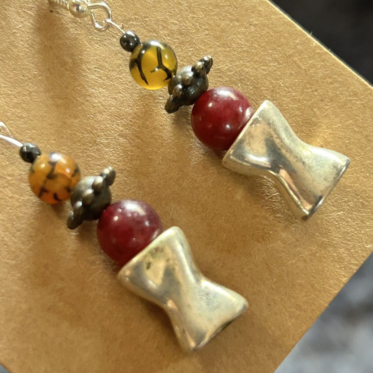 Handmade Handcrafted elegant genuine stone garnet dragon earrings Size ONE SIZE - 3 Thumbnail