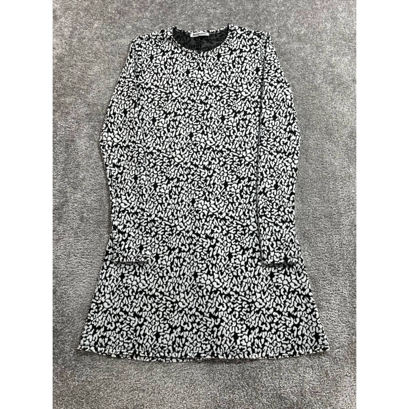 Reformation Reformation Kenmare Mini Dress Black Jacquard Knit Leopard Print Womens Large Size L / US 10 / IT 46 - 2 Thumbnail