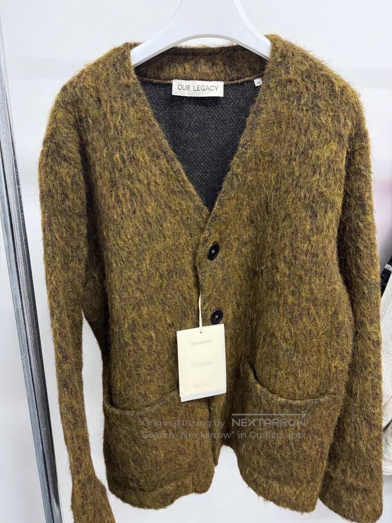 トップス our legacy mohair cardigan olive melange Our Legacy - Cardigan Mole Grey Hairy Wool