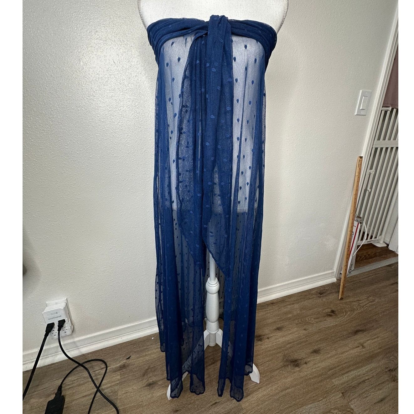 Other Ancora Navy Blue Polka Dot Sheer Scarf Wrap Size ONE SIZE - 2 Thumbnail