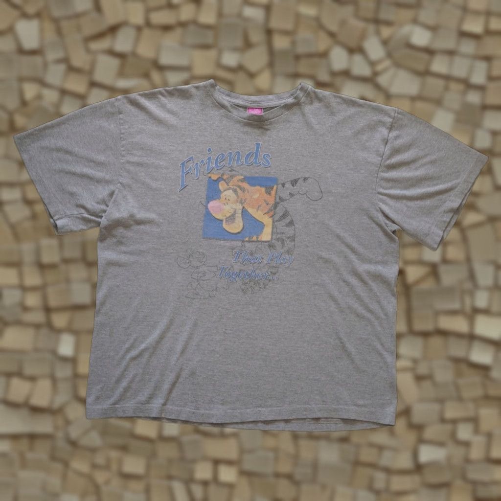 Disney VINTAGE Disney T-Shirt Mens XL 90s Cartoon Tigger Friends That Stay Together Gray Cotton Short Sleeve Crew Neck Graphic Print Size US XL / EU 56 / 4 - 1 Thumbnail