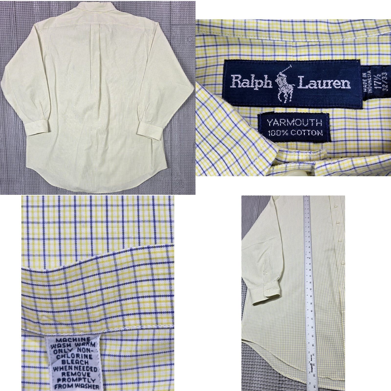 Polo Ralph Lauren VINTAGE Polo Ralph Lauren Mens Shirt Button-Up 17.5-32/33 Tattersall Long Sleeve Blue Yellow OCBD 90s Classic Designer Mens Size US XXL / EU 58 / 5 - 8 Thumbnail