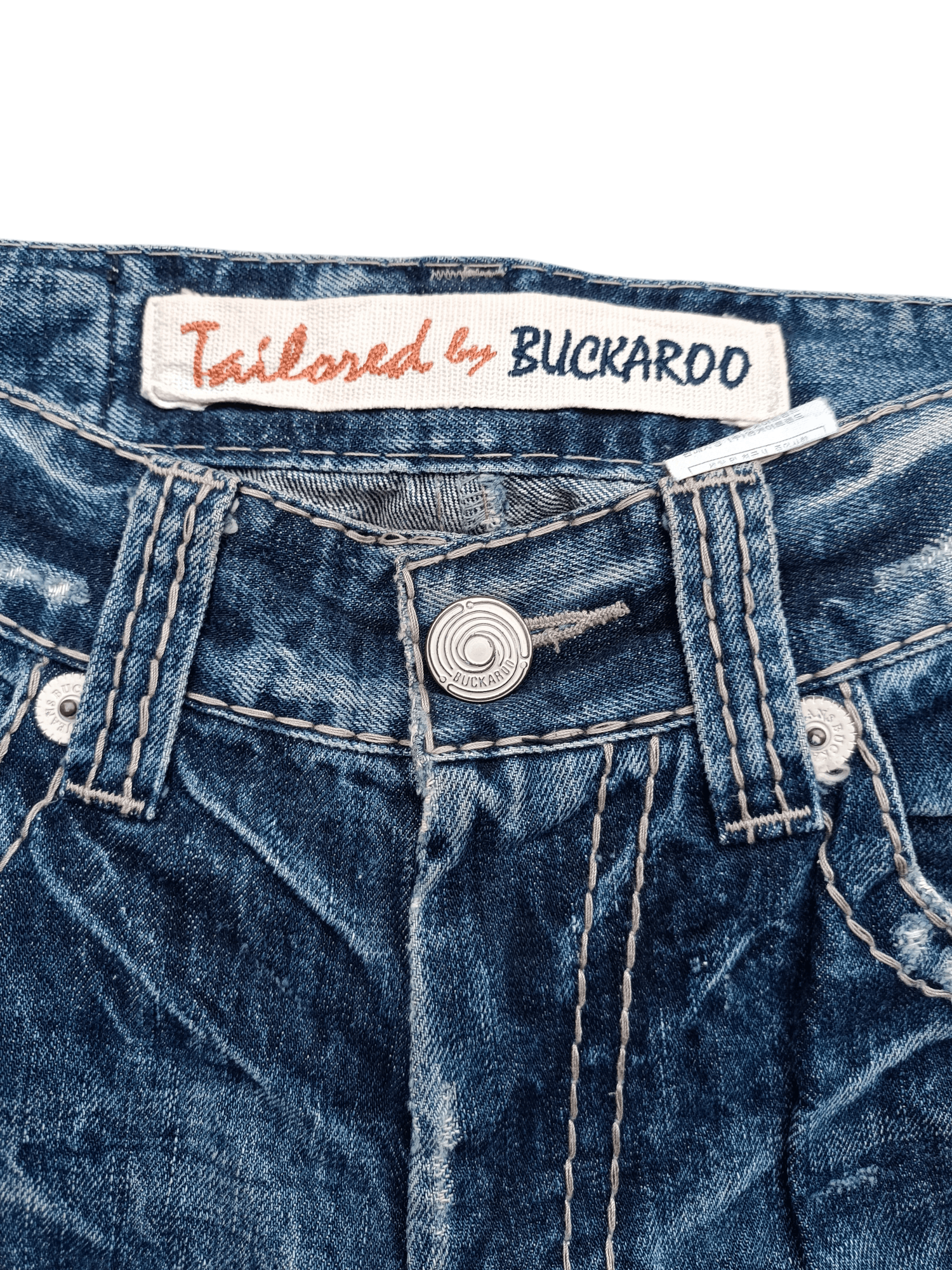 Japanese Brand Buckaroo Whiskers Faded Distressed Flared Jeans Size US 31 - 14 Thumbnail