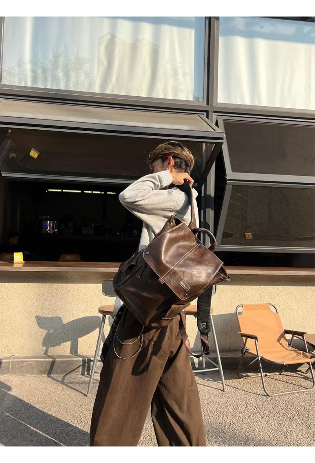 Leather Brown PU Leather Casual Backpack, Stylish Daypack Size ONE SIZE - 10 Thumbnail