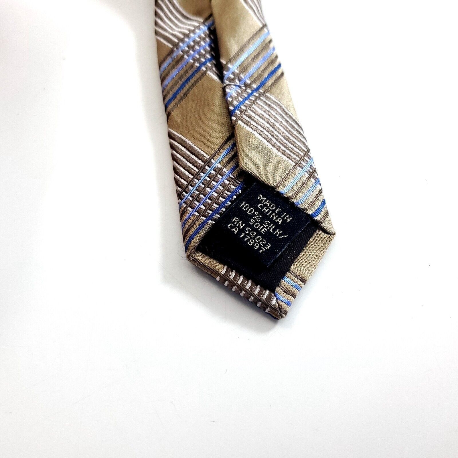 Banana Republic Banana Republic Gold Tan Blue Plaid Woven Wide Silk Tie Size ONE SIZE - 4 Thumbnail