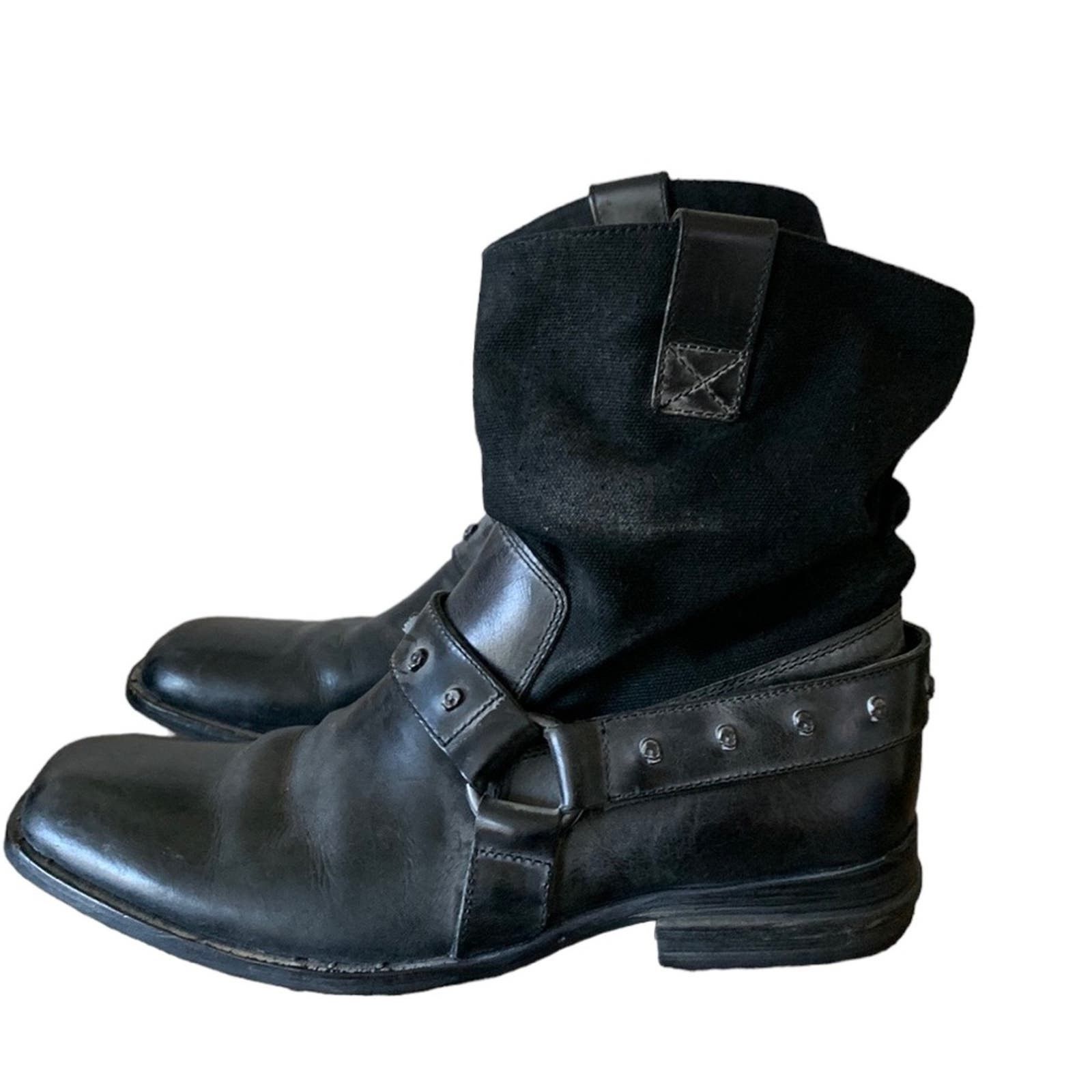 image of Mark Nason Leather Skulls Harness Boots Pull On Distressed in Black, Men's (Size 8)