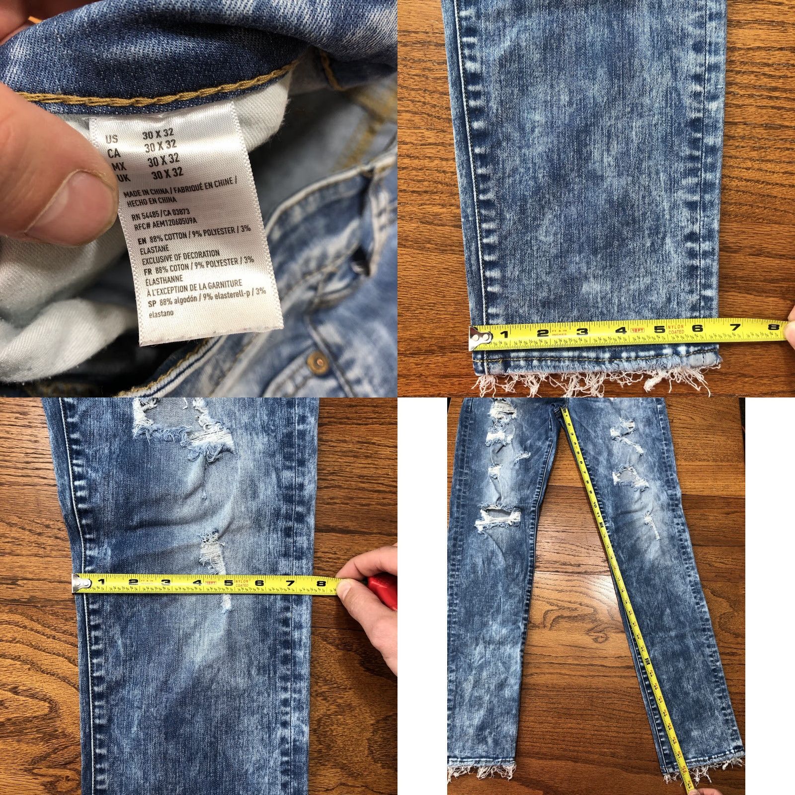 American Eagle Outfitters American Eagle Slim Flex Light Wash Distressed Jeans Mens 30x32 Frayed Hem Size US 30 / EU 46 - 8 Thumbnail
