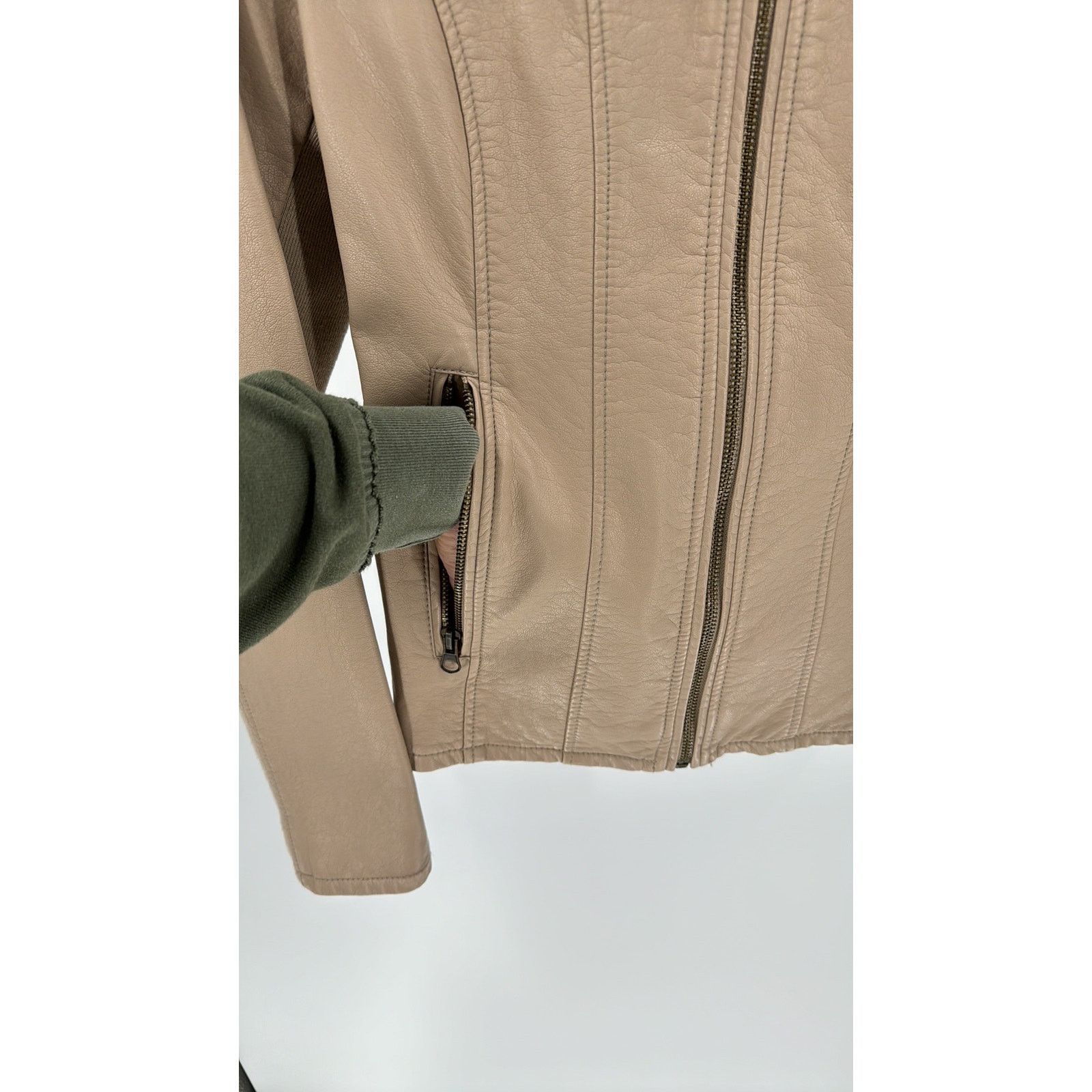 G.H. Bass & Co. G.H. Bass & Co. Moto Jacket Beige Faux Leather Women's sz S Size S / US 4 / IT 40 - 4 Thumbnail