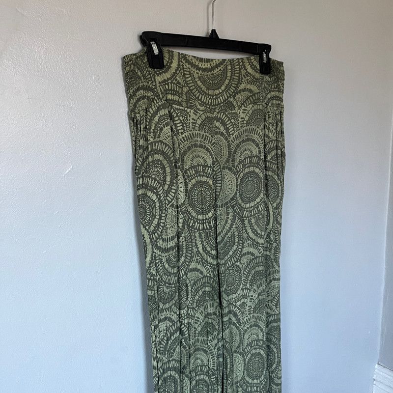 Designer Three dots Wide-Leg Mandala Graphic Pants Green Medium Size 30" / US 8 / IT 44 - 1 Thumbnail