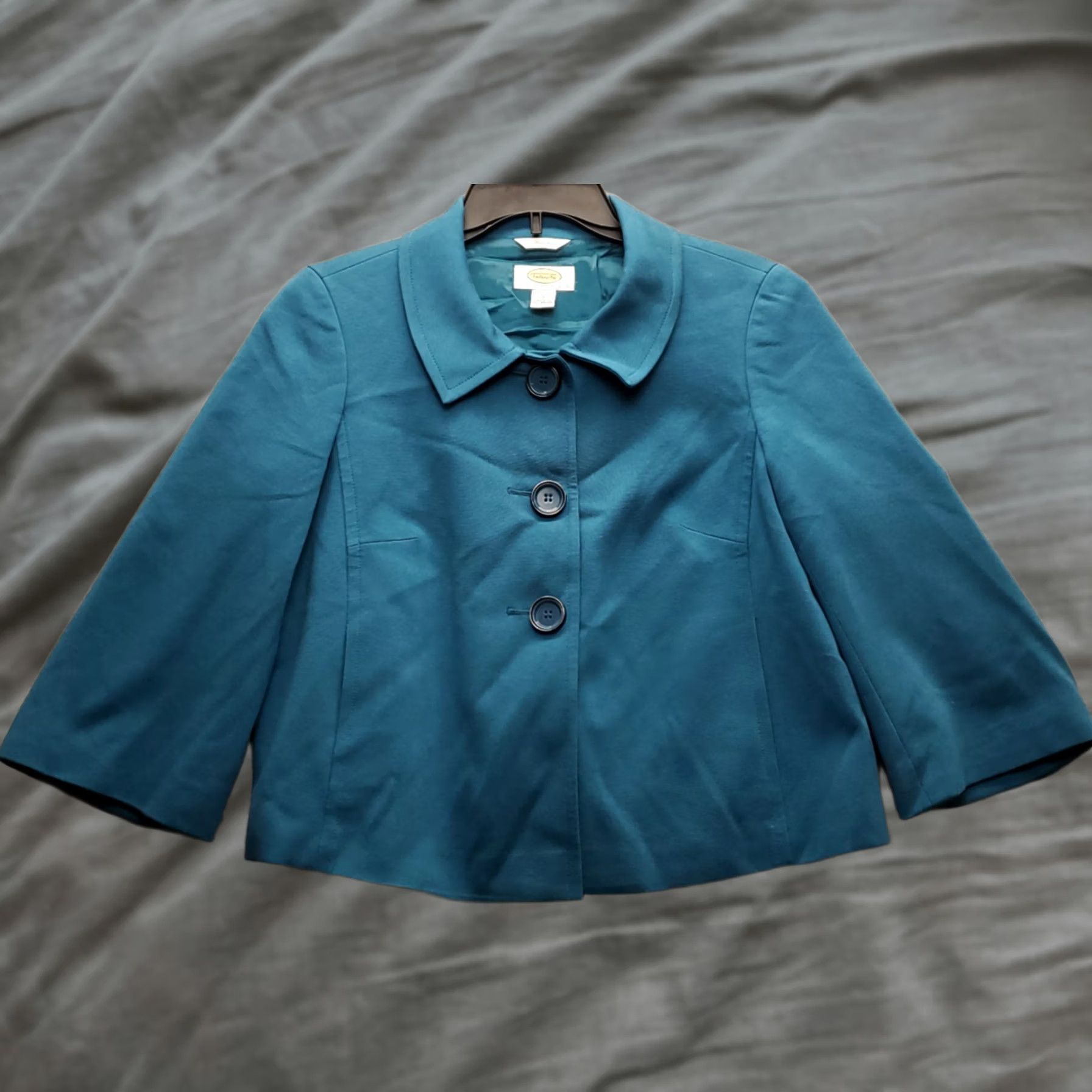 Talbots Talbots Cropped Blazer Jacket Womens 8 Petite Blue Stretch Collared Three Button Size M / US 6-8 / IT 42-44 - 1 Thumbnail