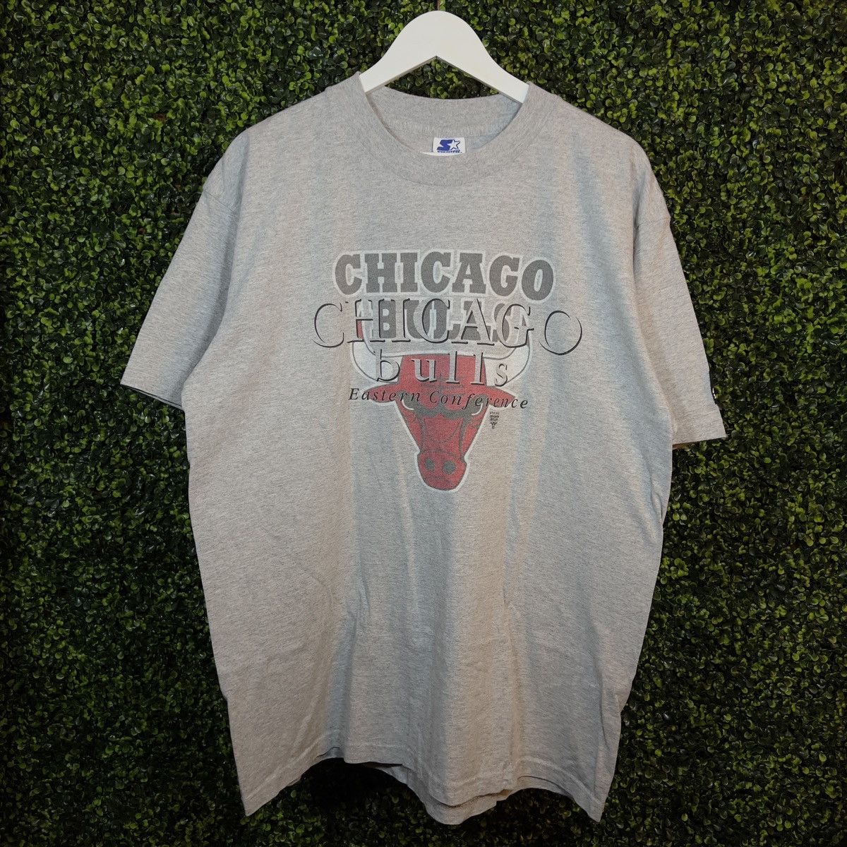 image of Vintage 90's Starter Chicago Bulls Eastern Conference Tee in Grey/Red/Black, Men's (Size Large)