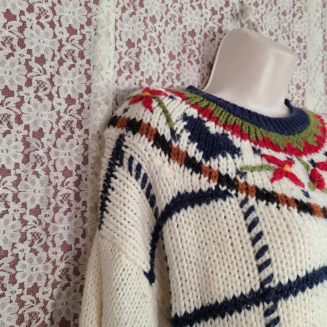 Vintage Vintage 80s backroad blues cream floral heart sweater 18w Size XL / US 12-14 / IT 48-50 - 6 Thumbnail