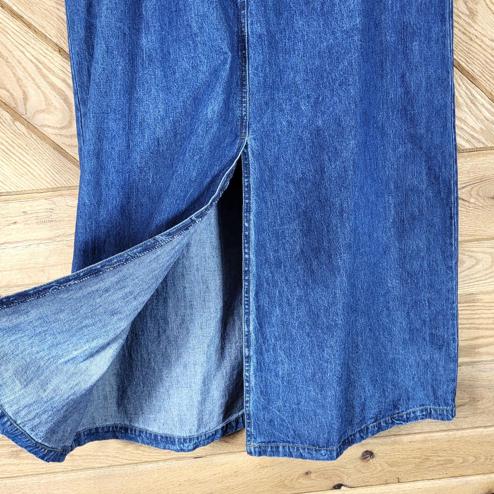 Denime Adriana Sport Womens Denim Maxi Skirt 12 Blue Slit Waist Frayed Back Length 36" Size 34" / US 12 / IT 48 - 4 Thumbnail