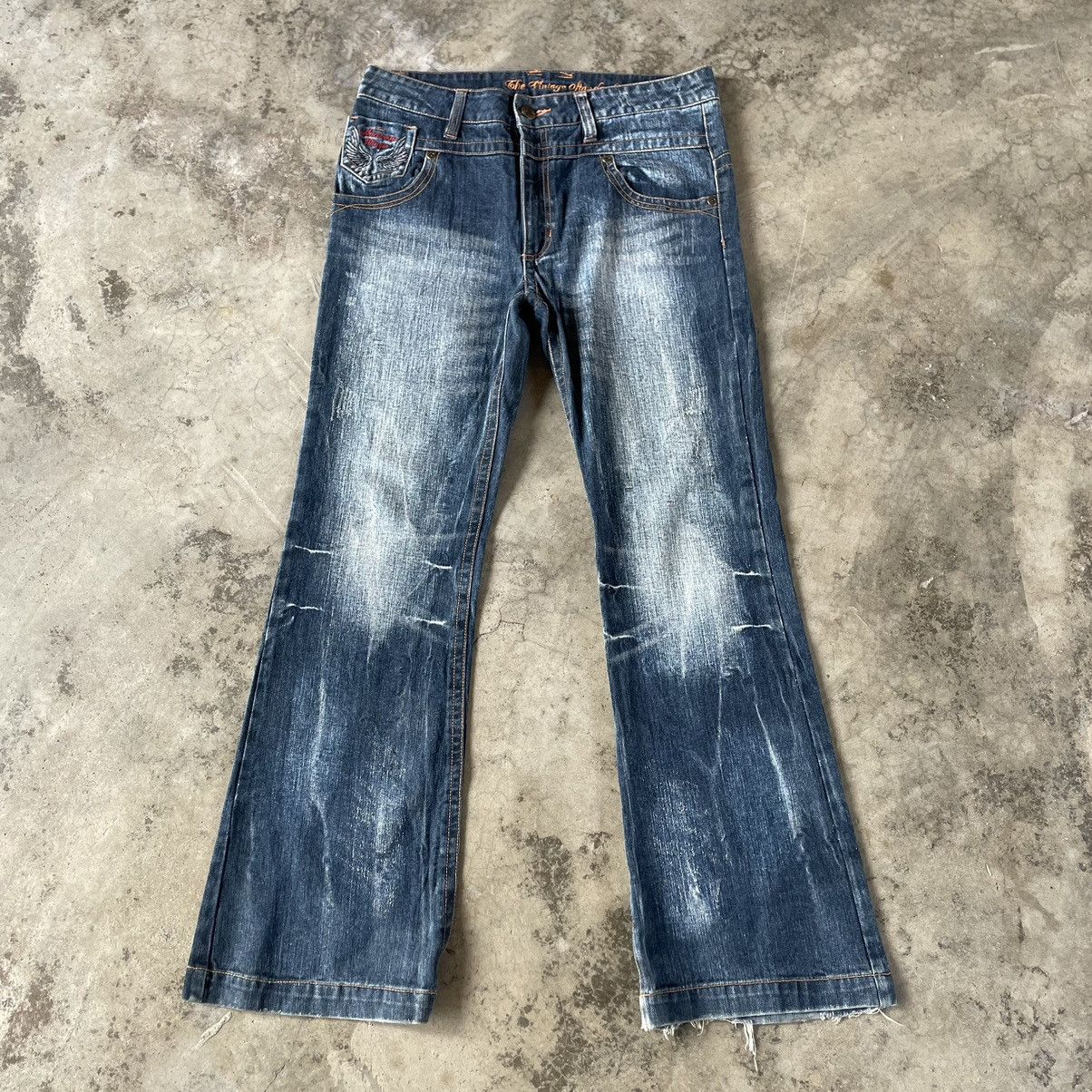 Japanese Brand 🔥🇯🇵Heaven Winger Stoned Washed Flare Distress Denim Jeans Size US 34 / EU 50 - 1 Thumbnail