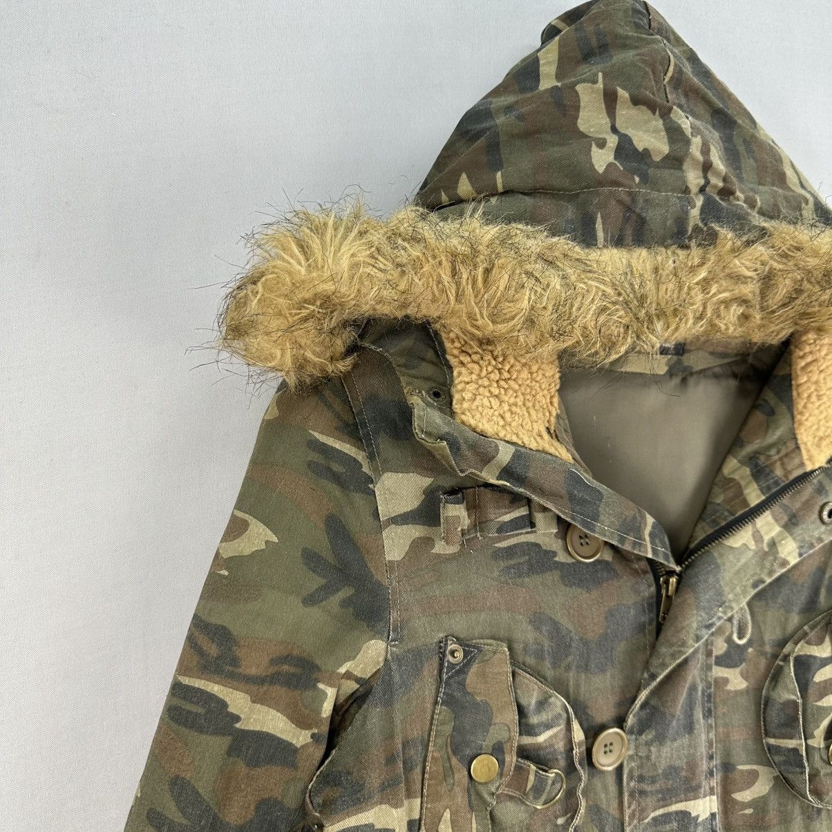 If Six Was Nine Vintage Parka Camo Fur Hoodie Punk LGB Style by Body Shake Size XS / US 0-2 / IT 36-38 - 2 Thumbnail