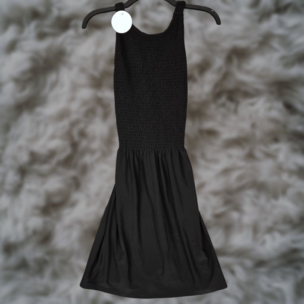 Hill House Lilou Nap Dress Womens Small Black Jersey Smocked Mini Cross  Back NWT