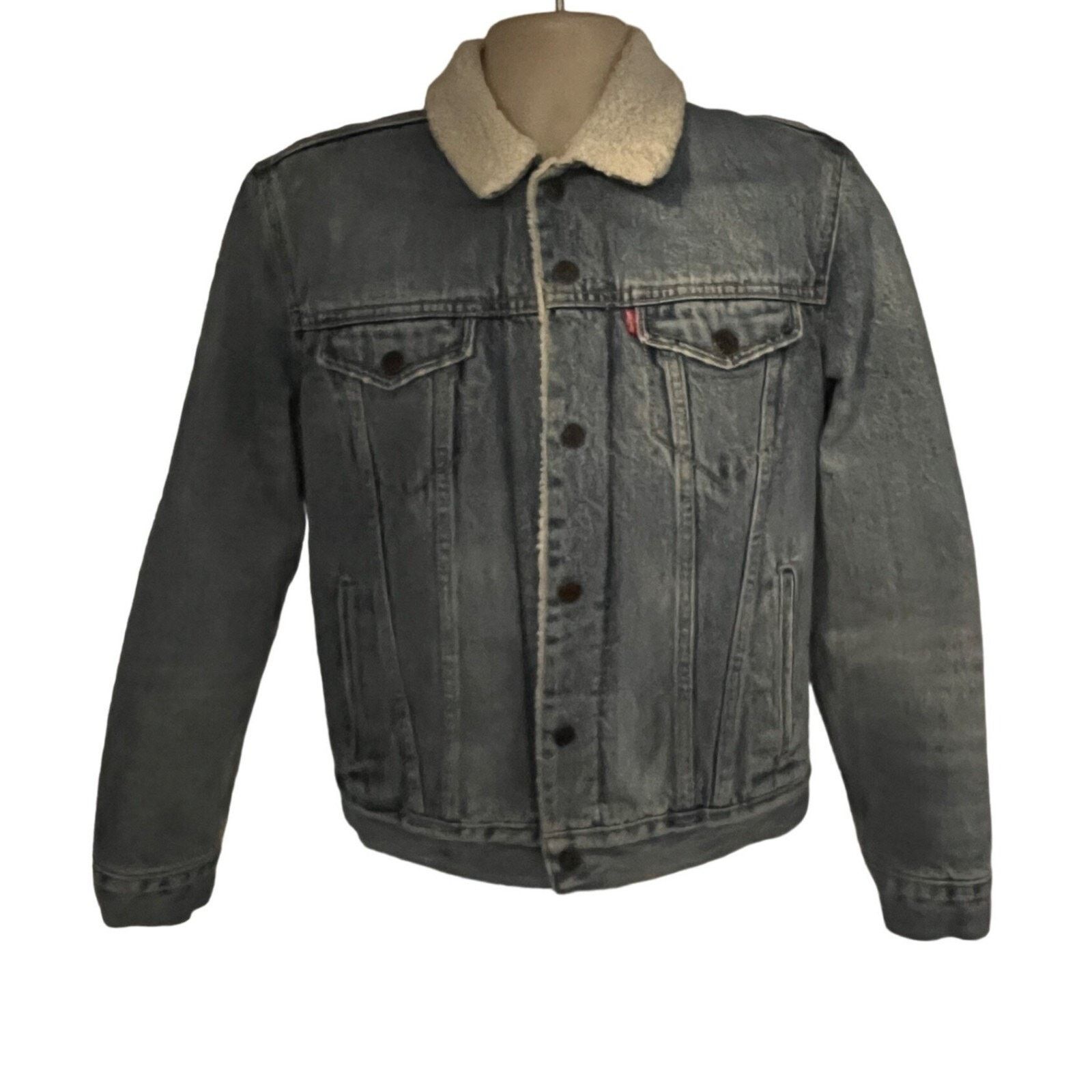 Levis Denim Sherpa Lined Trucker Jacket Medium Flap Pockets
