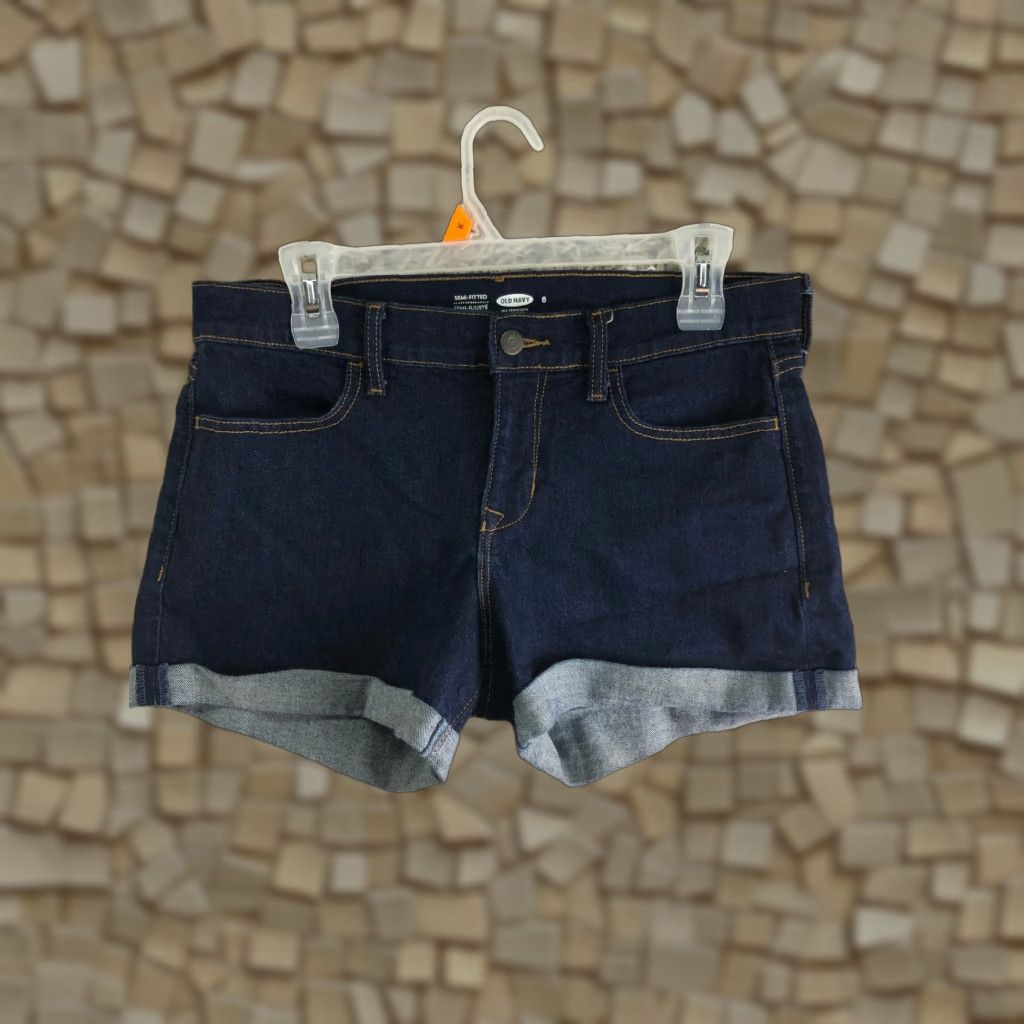 Old Navy Old Navy Womens 8 Stretch Mid Rise Dark Wash Boyfriend Blue Jean Shorts Size 30" / US 8 / IT 44 - 1 Thumbnail