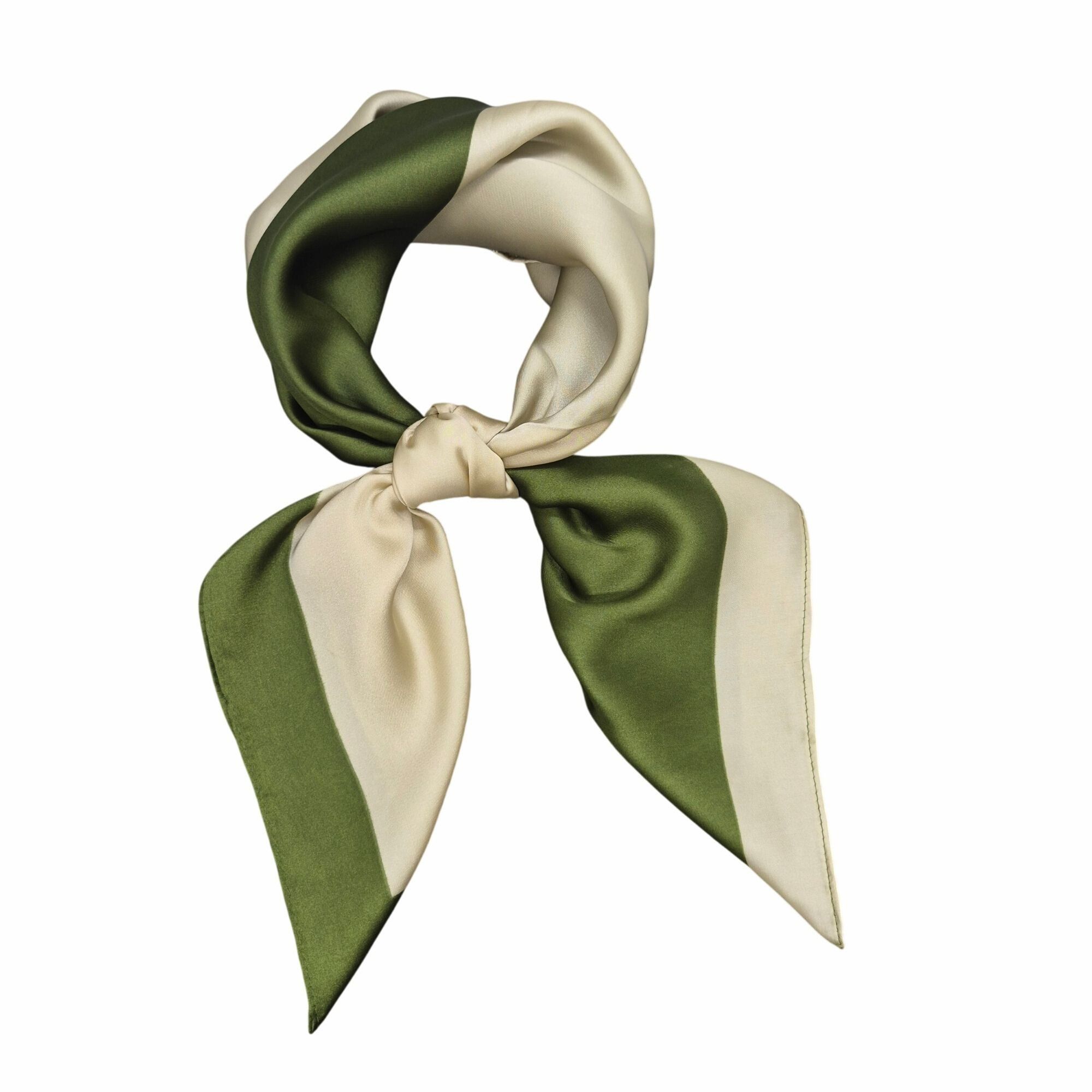 Other New Elegant Bandana Square Scarf GREEN Soft Beige Wrap Silky Size ONE SIZE - 2 Thumbnail