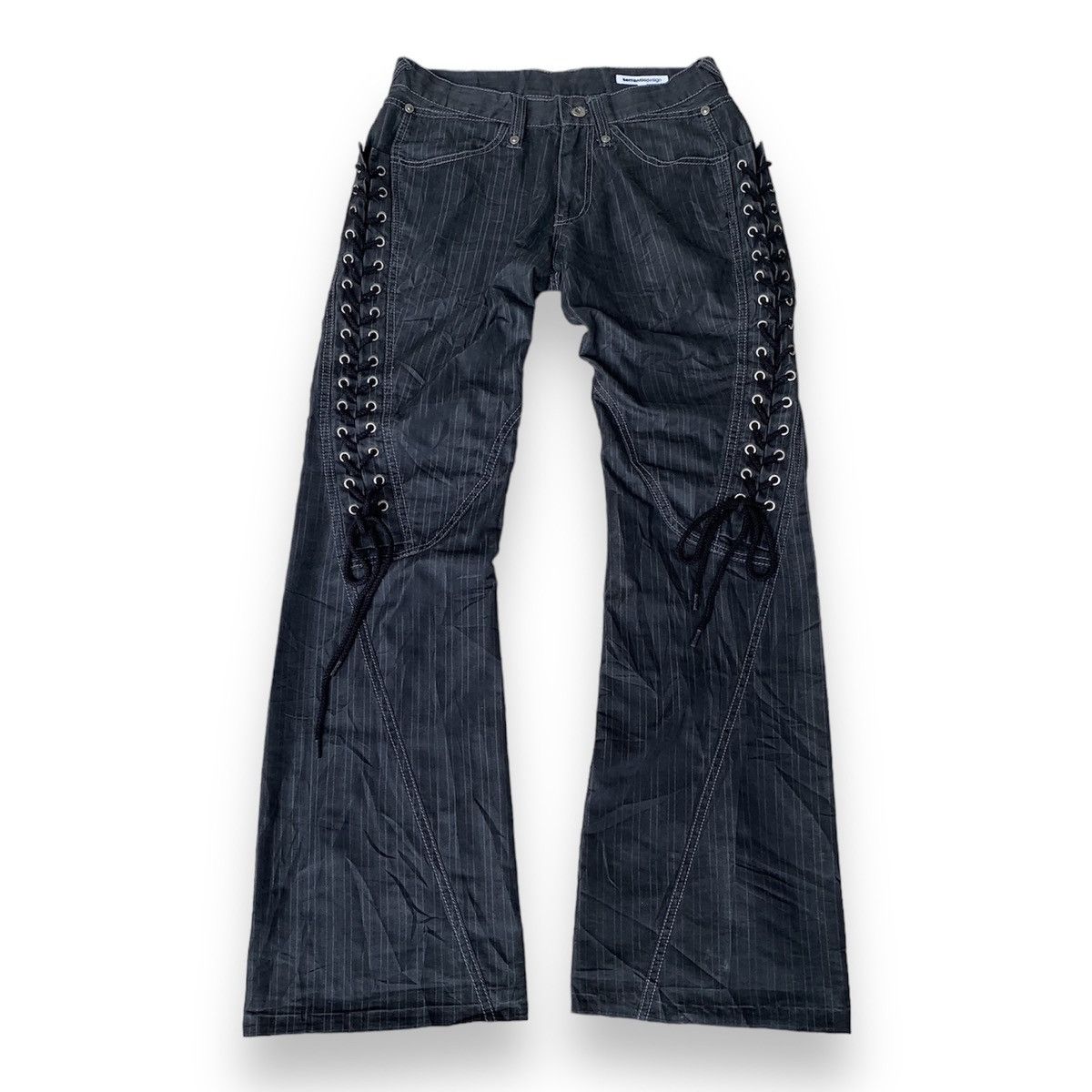 image of If Six Was Nine x Le Grande Bleu L G B Semantic Design Spiral Cut Laces Up Flared Pants in Black (S