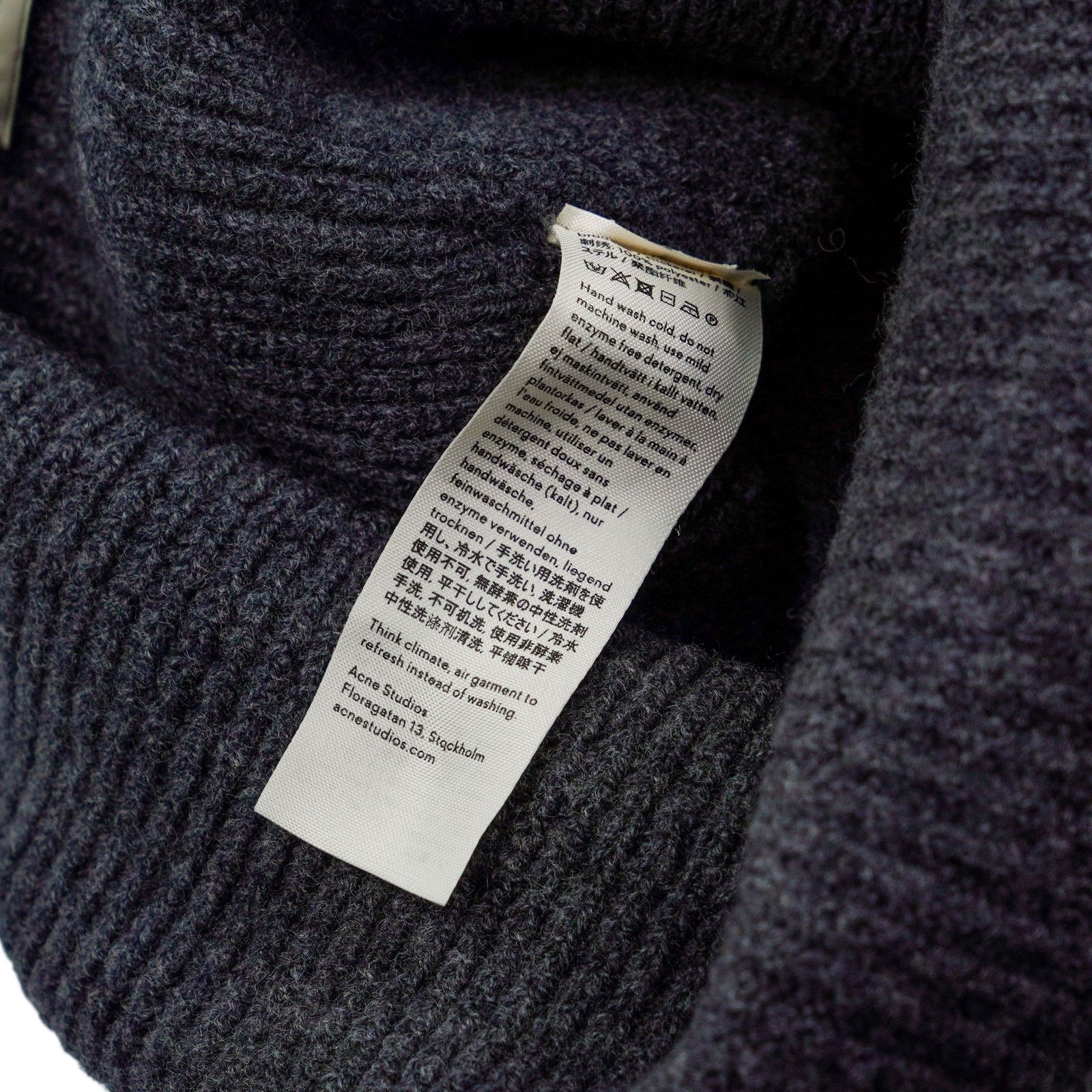 Acne Studios Acne Studios Dark Gray Wool Knit Embroidered Logo Beanie Hat Size ONE SIZE - 6 Thumbnail