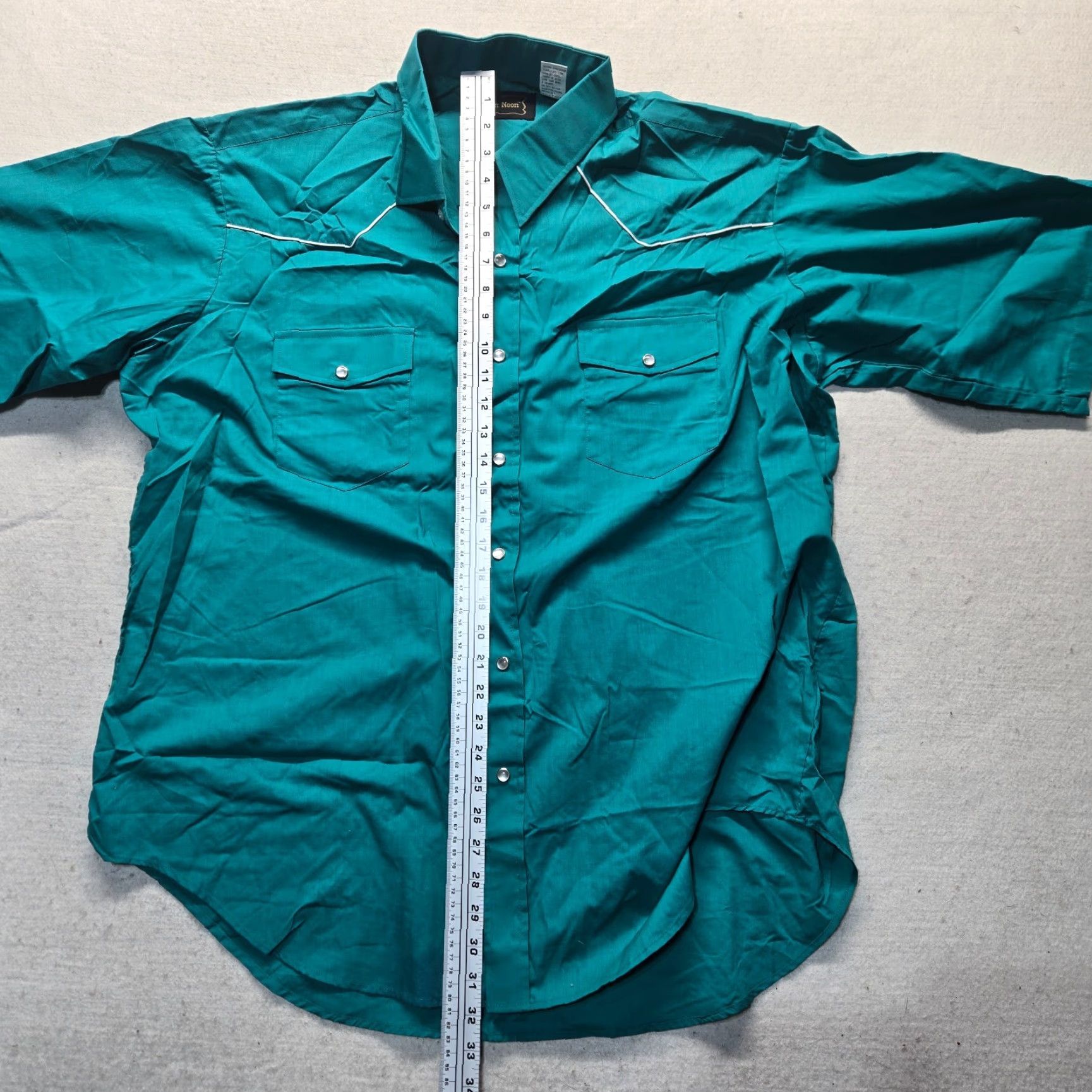 Vintage VINTAGE High Noon Shirt Button-Up Teal 2XL Casual Western Rockabilly Cowboy 80s 90s Mens Size US XXL / EU 58 / 5 - 7 Thumbnail