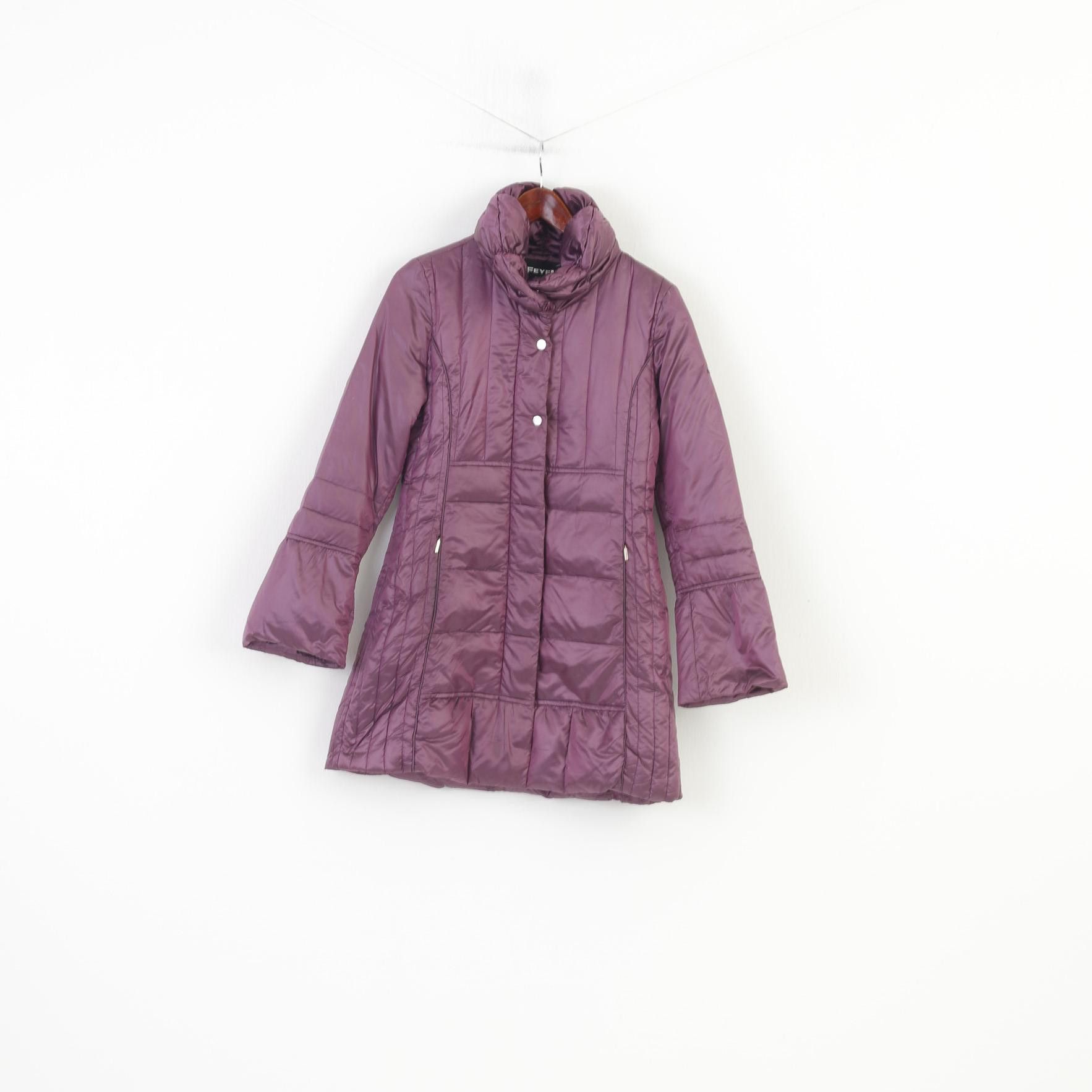 Vintage Feyem Women S Jacket Purple Shiny Nylon Padded Long 10830 Size S / US 4 / IT 40 - 2 Thumbnail