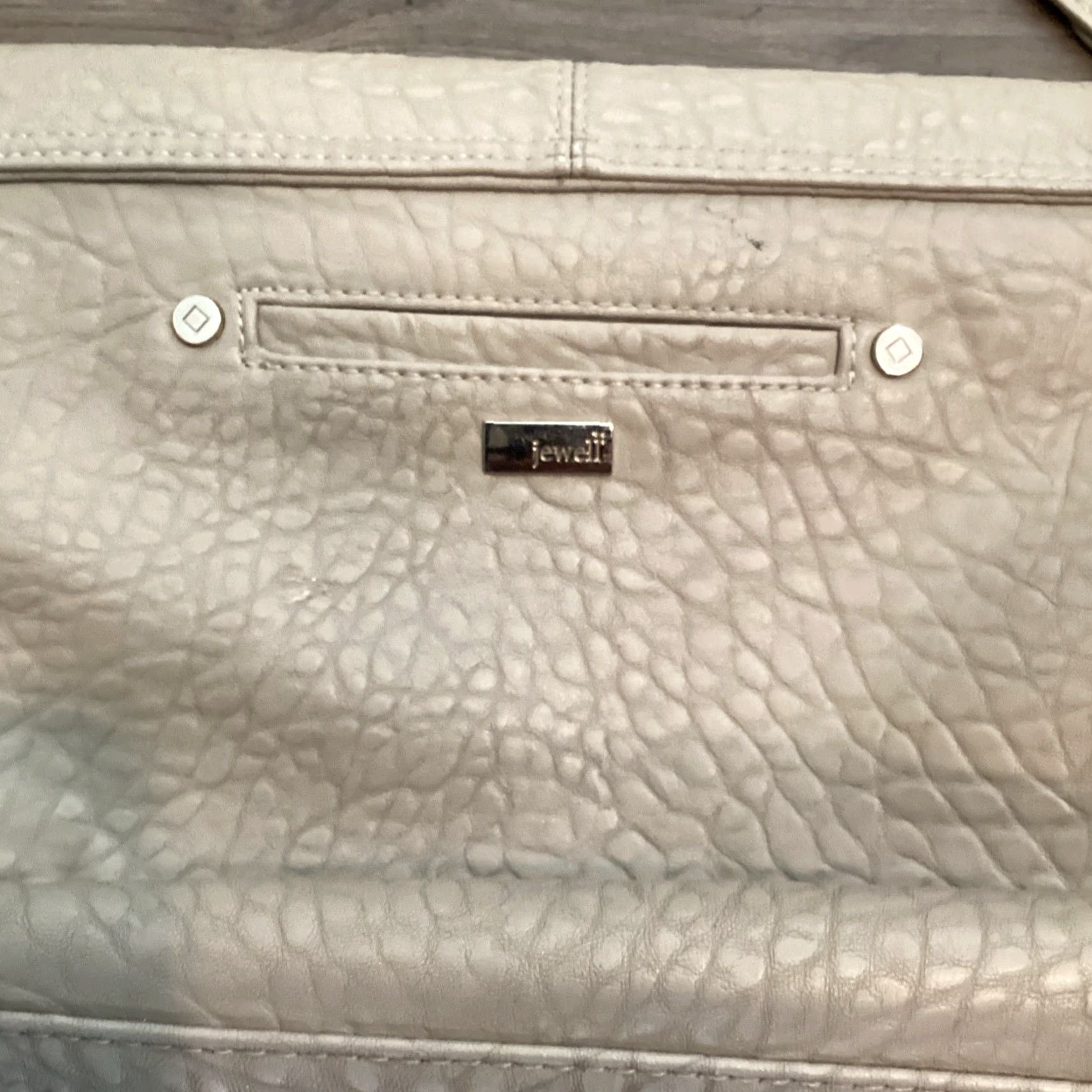 Vintage Thirty-One Jewell® Large Beige Faux Leather Tote Handbag with Magnetic Flap - Elegant Business & Casual Accessory for Women Size ONE SIZE - 3 Thumbnail