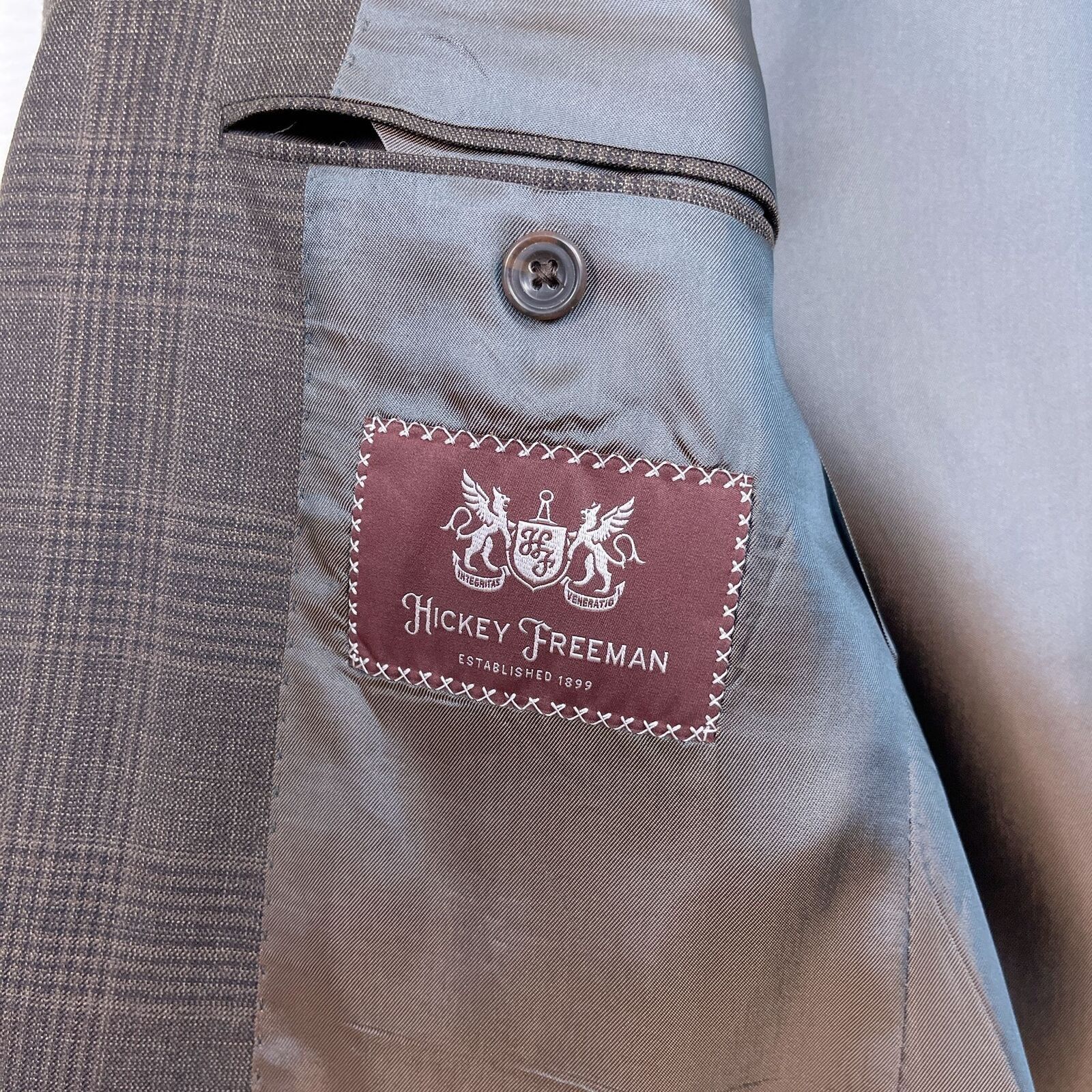 Hickey Freeman Hickey Freeman Plaid Sport Coat Brown Wool USA Mens 38 Size 38R - 8 Thumbnail