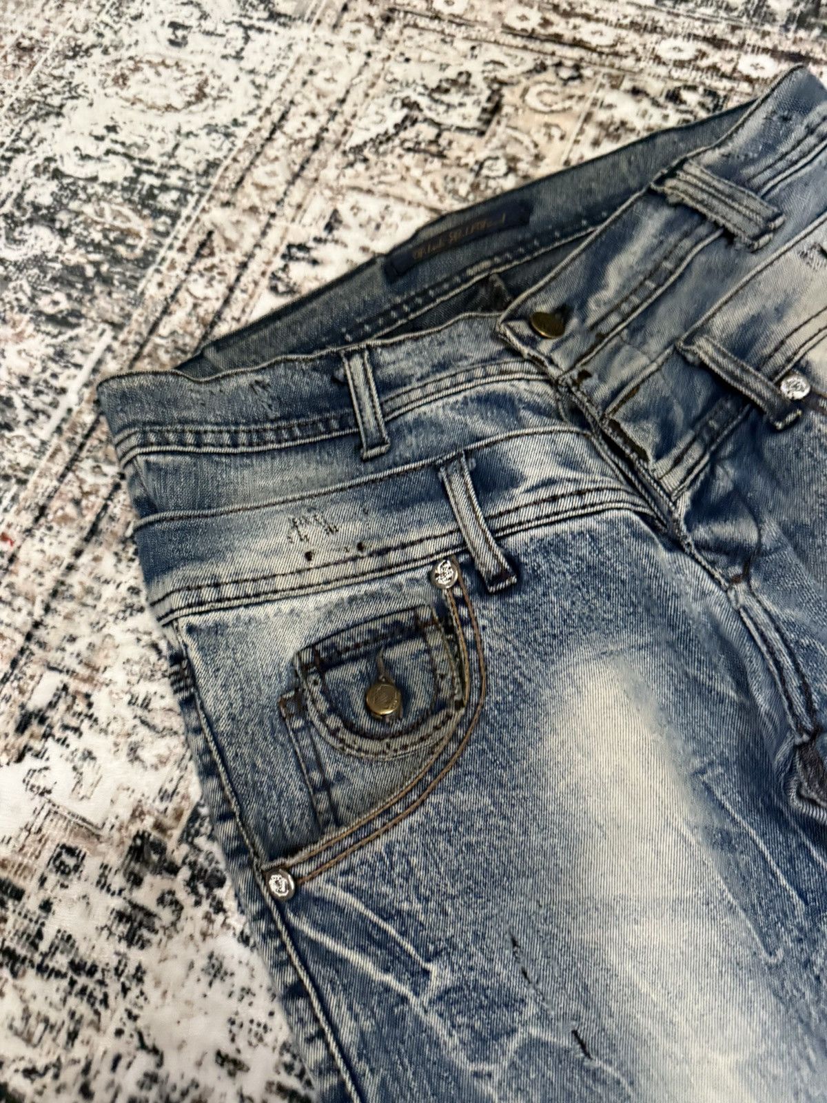 If Six Was Nine Diesel Black Gold Double Waist Whiskers Stack Flared Jeans Size US 29 - 11 Thumbnail