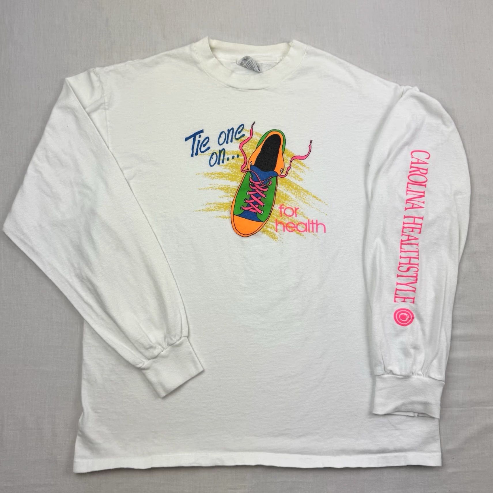 Hanes VINTAGE Hanes T-Shirt Shirt Men's XL White 80s 90s Health Random Obscure Crew Neck Long Sleeve White Size US XL / EU 56 / 4 - 2 Thumbnail