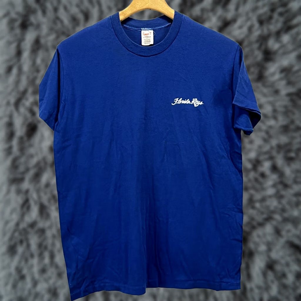 Vintage VINTAGE Stedman Florida Keys T-Shirt Mens XL Blue Crew Neck Short Sleeve Single Stitch Made USA 80s Sailing Boating Graphics GUC Size US XL / EU 56 / 4 - 1 Thumbnail