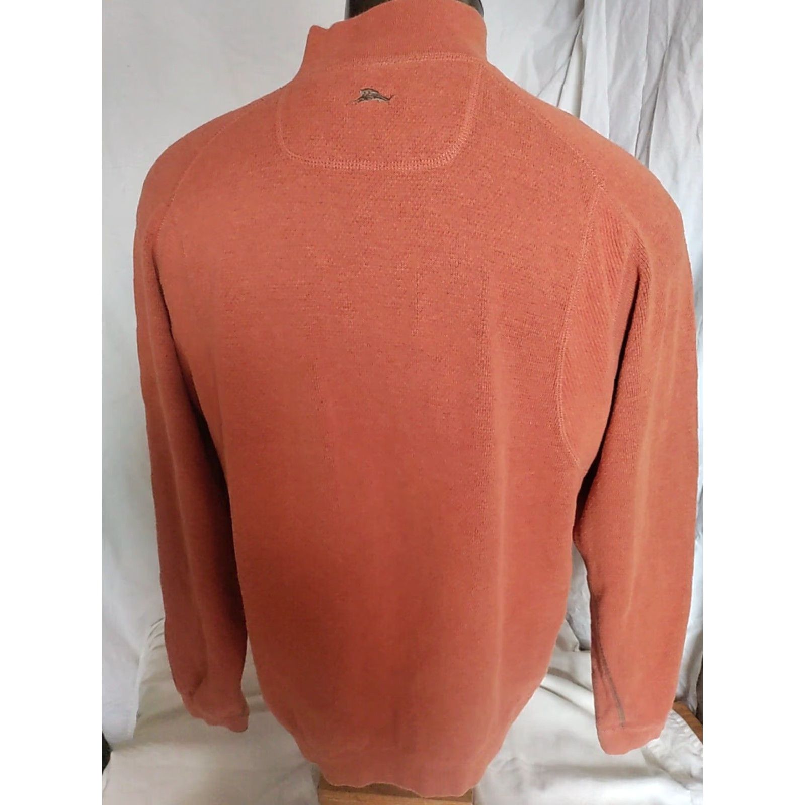 TOMMY BAHAMA Men's Orange & Brown Cotton Reversible 1/4 Zip Mock Neck Sweater L-XL