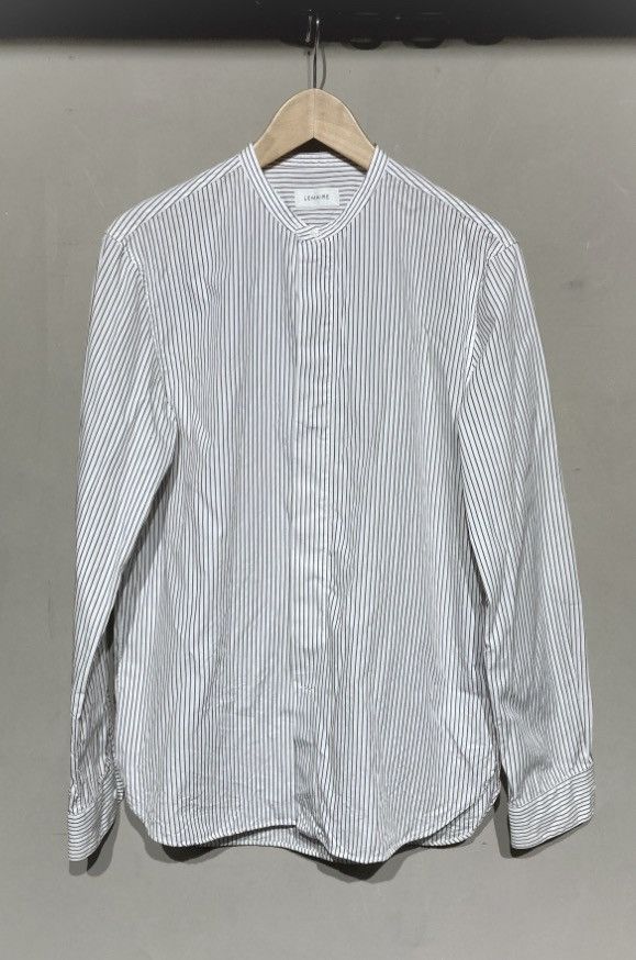 image of $518 Lemaire Mainline Mandarin Collar Shirt Cotton Button Up in White/Brown, Men's (Size Medium)