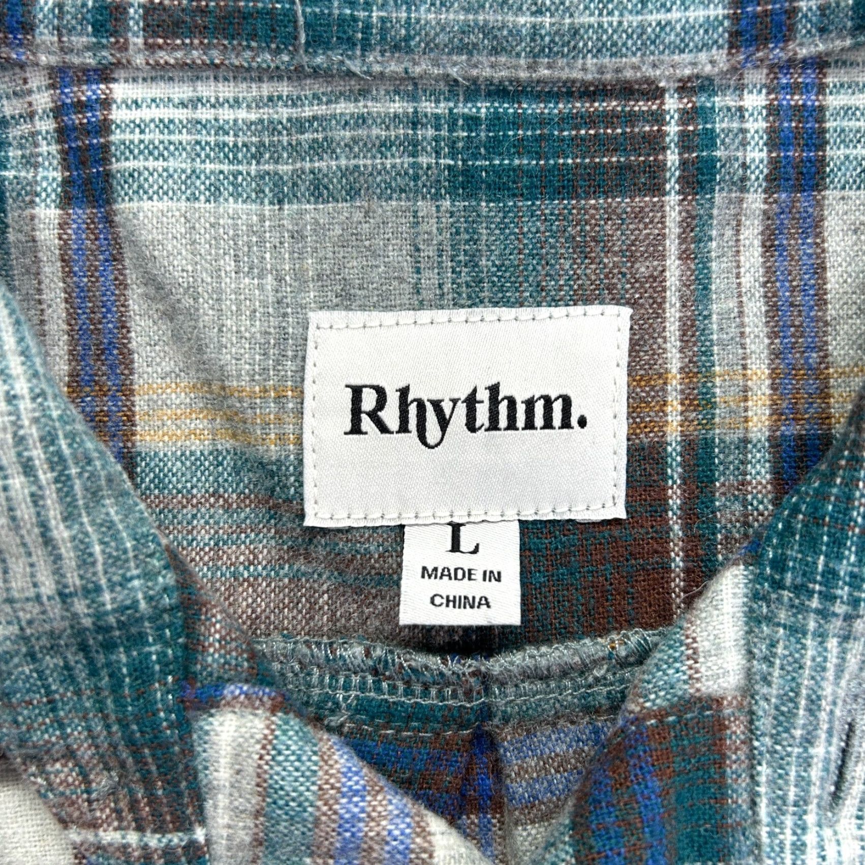 Rhythm Rhythm Shirt Men L Multicolor Plaid Button-Down Collared Flannel 100% Polyester Chest 44.5 in Classic Fit Button Up Pockets Outdoor Casual Mens Size US L / EU 52-54 / 3 - 4 Thumbnail