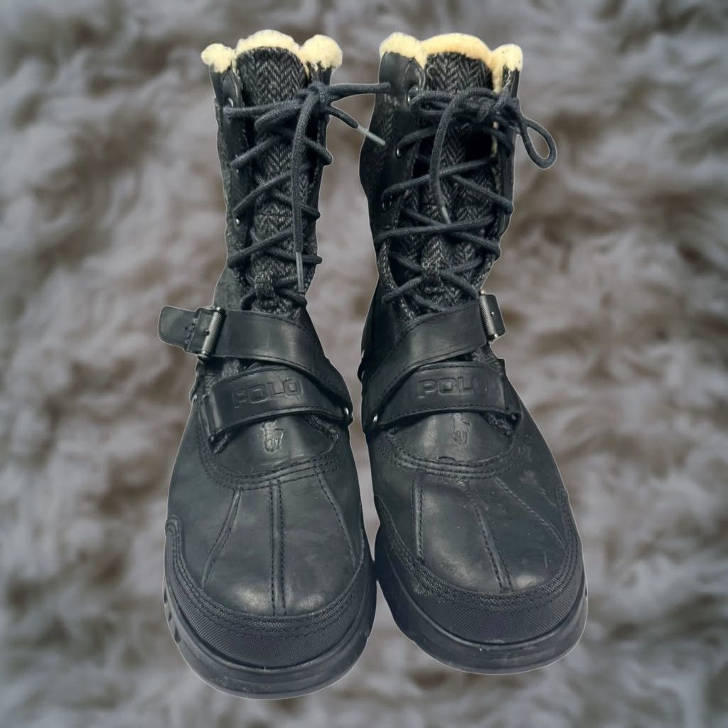 Polo Ralph Lauren Polo Ralph Lauren Boots Tavin Rollover Shearling Lined Black Men's Size 11D - Leather Combat Mid-Calf Rubber D Lace Up Size US L / EU 52-54 / 3 - 1 Thumbnail
