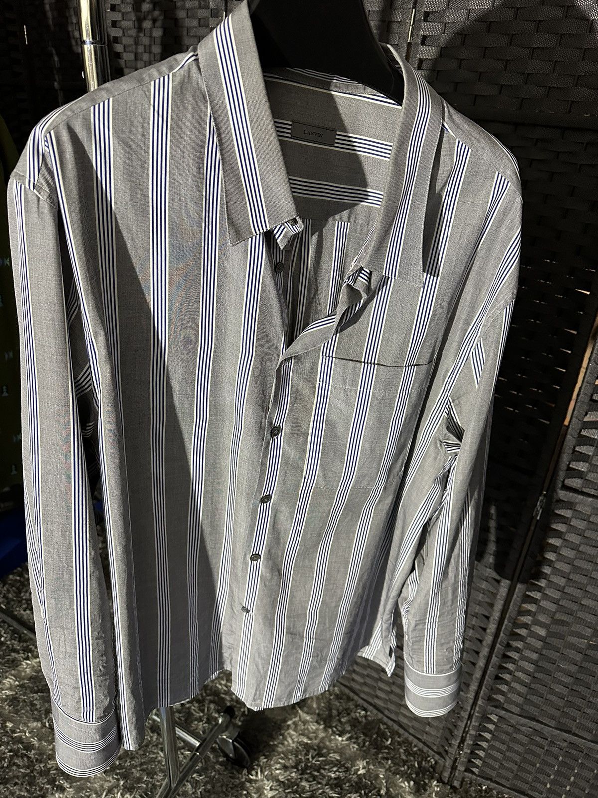 image of Lanvin Striped Straight Hem Shirt Grey Xl, Men's