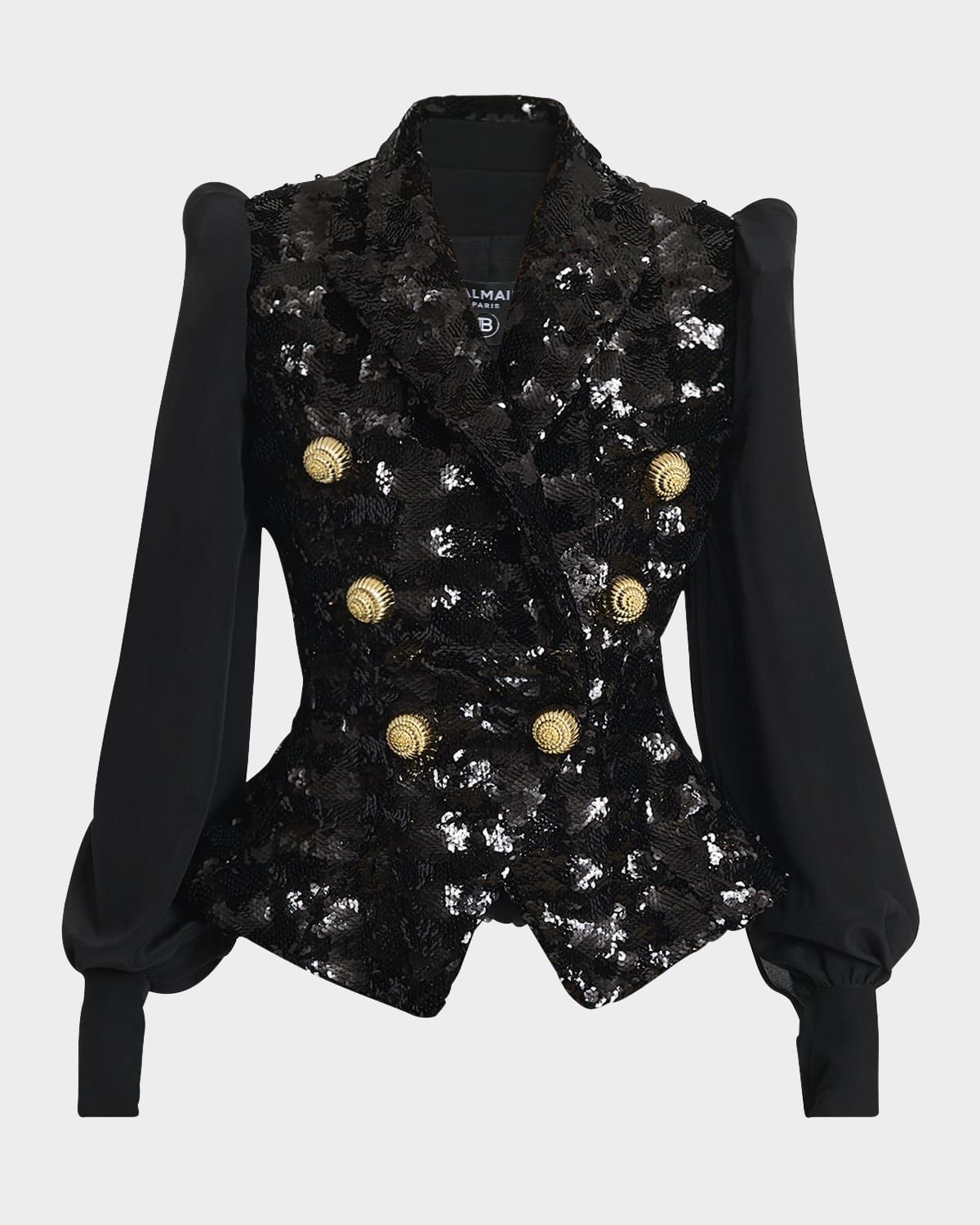 Balmain o1s1wg111025 Sequined Double-Breasted Blazer in Black Size M / US 6-8 / IT 42-44 - 1 Thumbnail