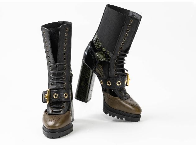 Burberry Burberry Black/Green Snakeskin Leather Heeled Ankle Boots Size US 11 / IT 41 - 2 Thumbnail