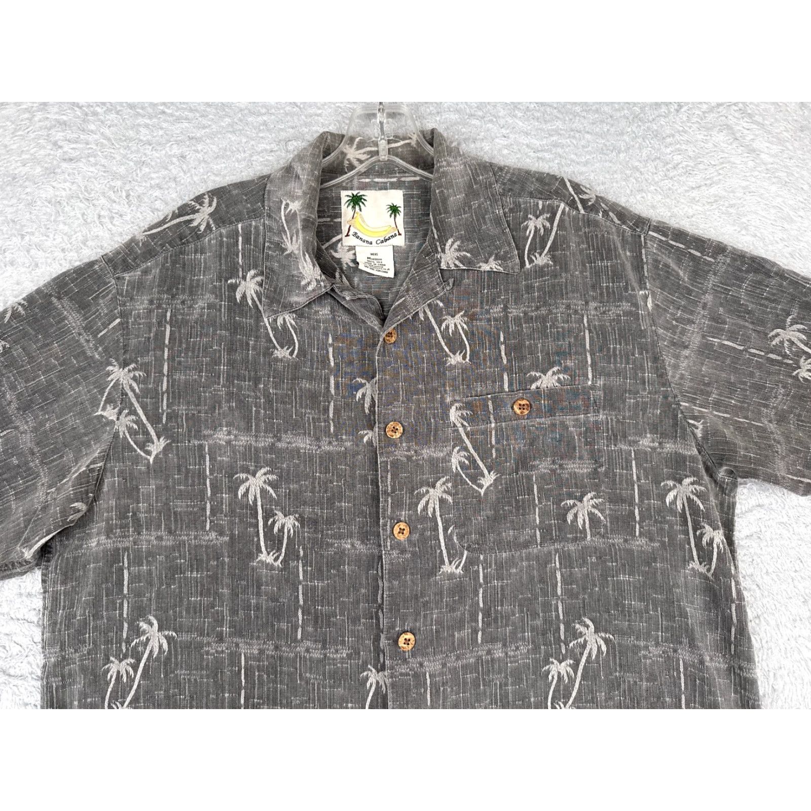 Vintage Banana Cabana Shirt Men Medium Gray Palm Tree 100% Silk Hawaiian Button Up Size US M / EU 48-50 / 2 - 4 Thumbnail