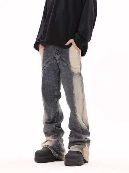 Japanese Brand Street hip-hop grunge color stitching micro-flare jeans Size US 32 / EU 48 - 3 Thumbnail