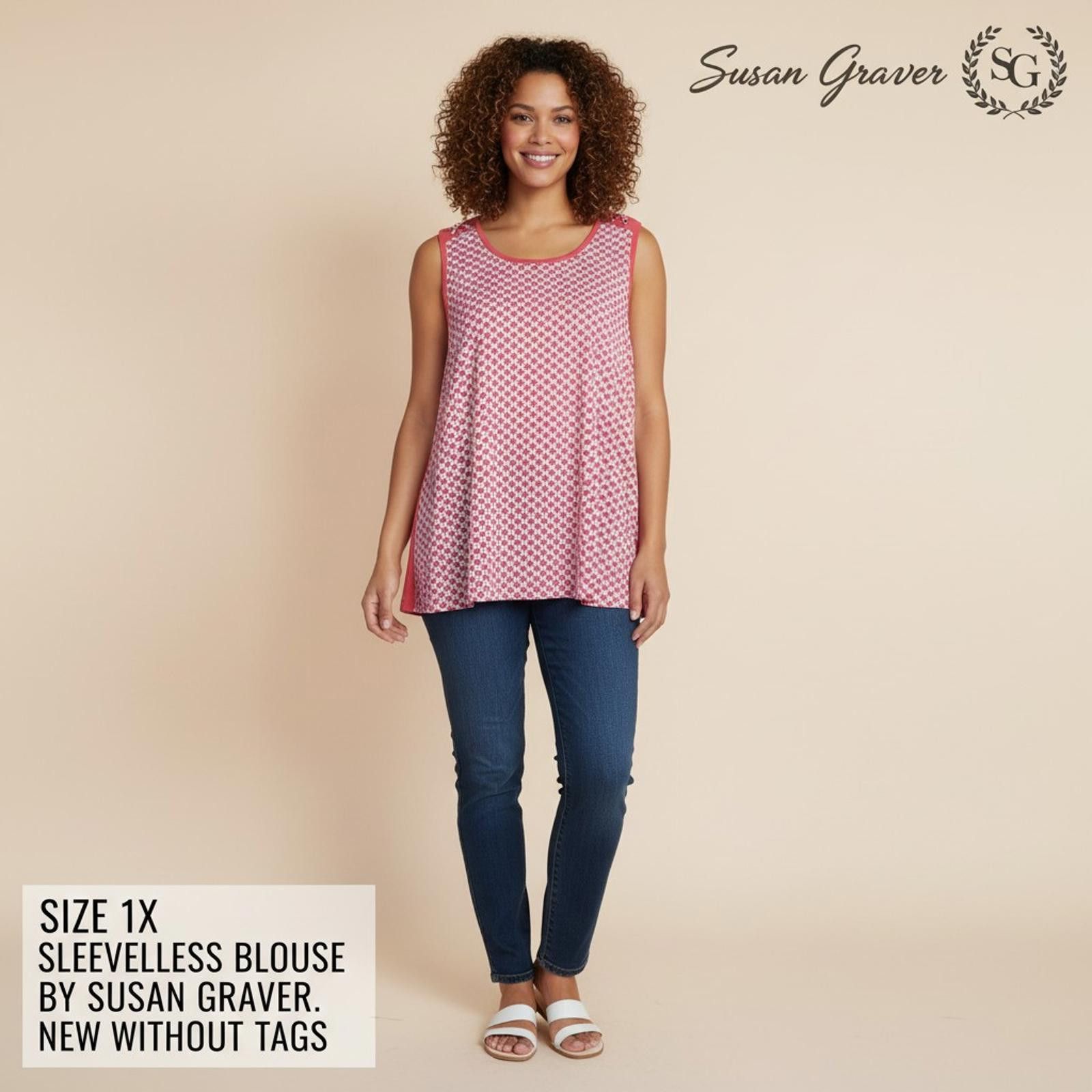 Other Susan Graver Sleeveless Blouse Size 1X Pink and Coral Size XL / US 12-14 / IT 48-50 - 2 Thumbnail