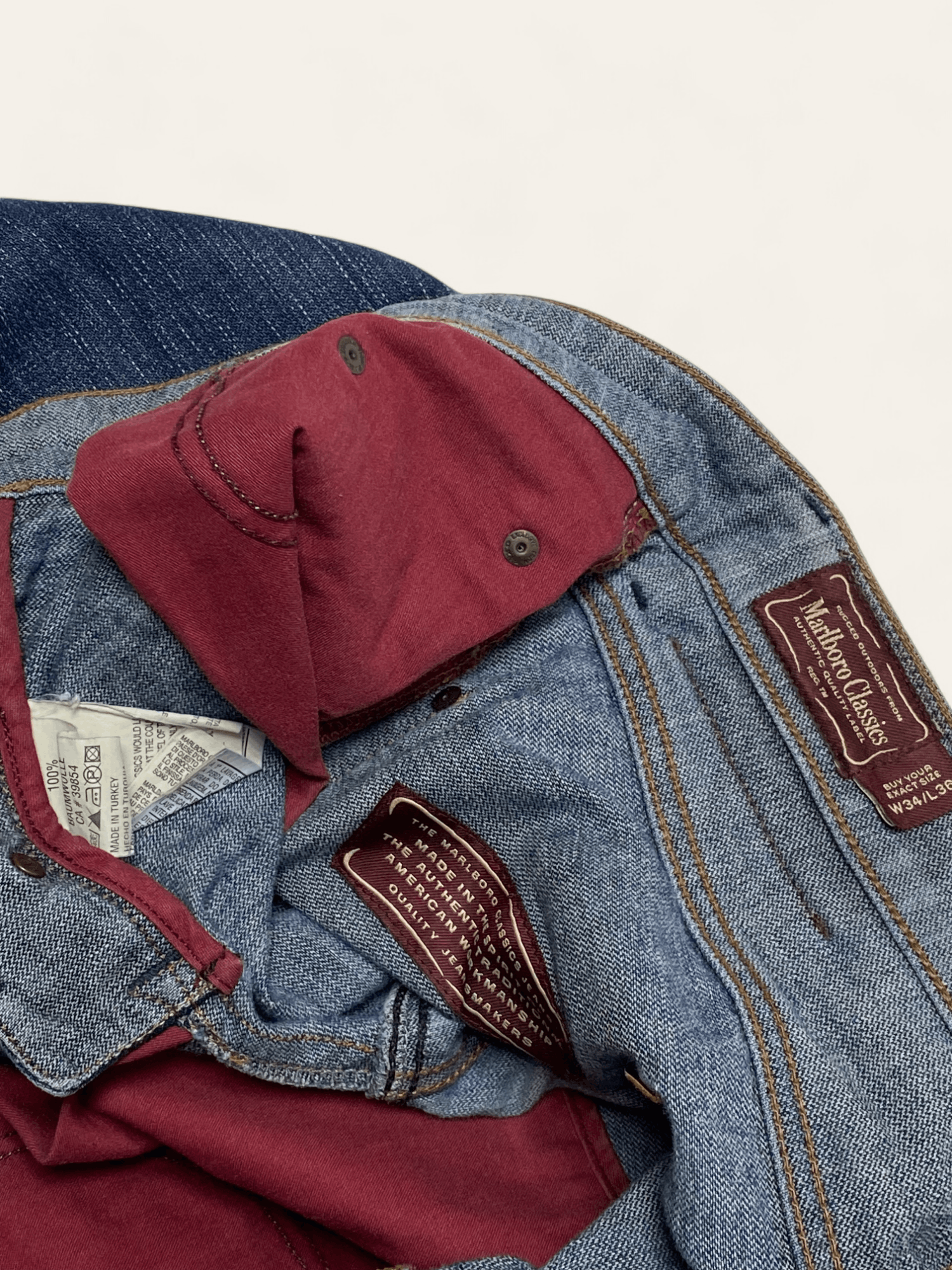 Jean Vintage MARLBORO CLASSICS Blue Wash Denim Jeans Size US 34 / EU 50 - 6 Thumbnail