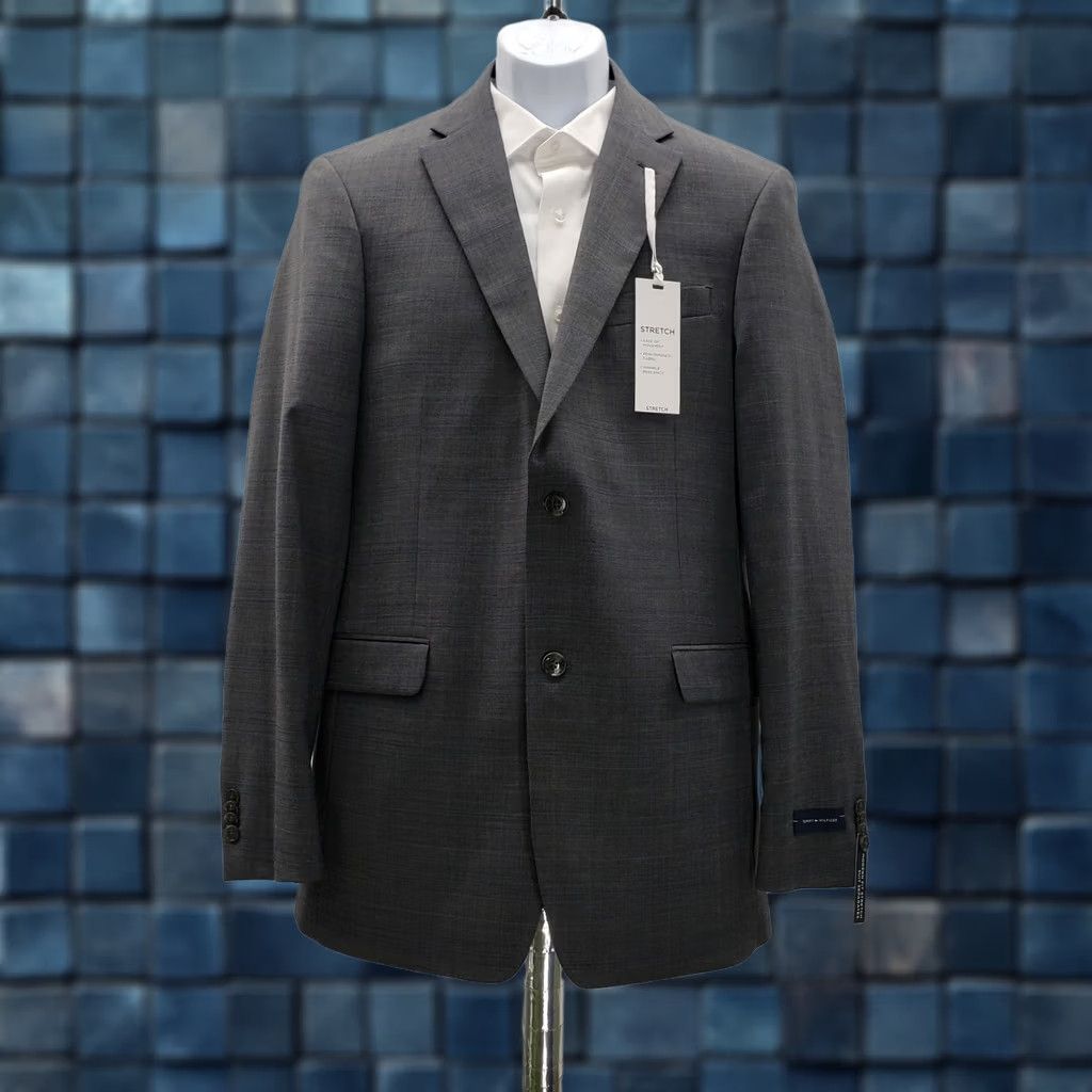 Tommy Hilfiger Tommy Hilfiger Blazer Men 38R Wool/Poly/Spandex Gray/Blue Stretch Notch Lapel Single-Breasted Check 38R Mens Regular Jacket Blazer Size 38R - 1 Thumbnail