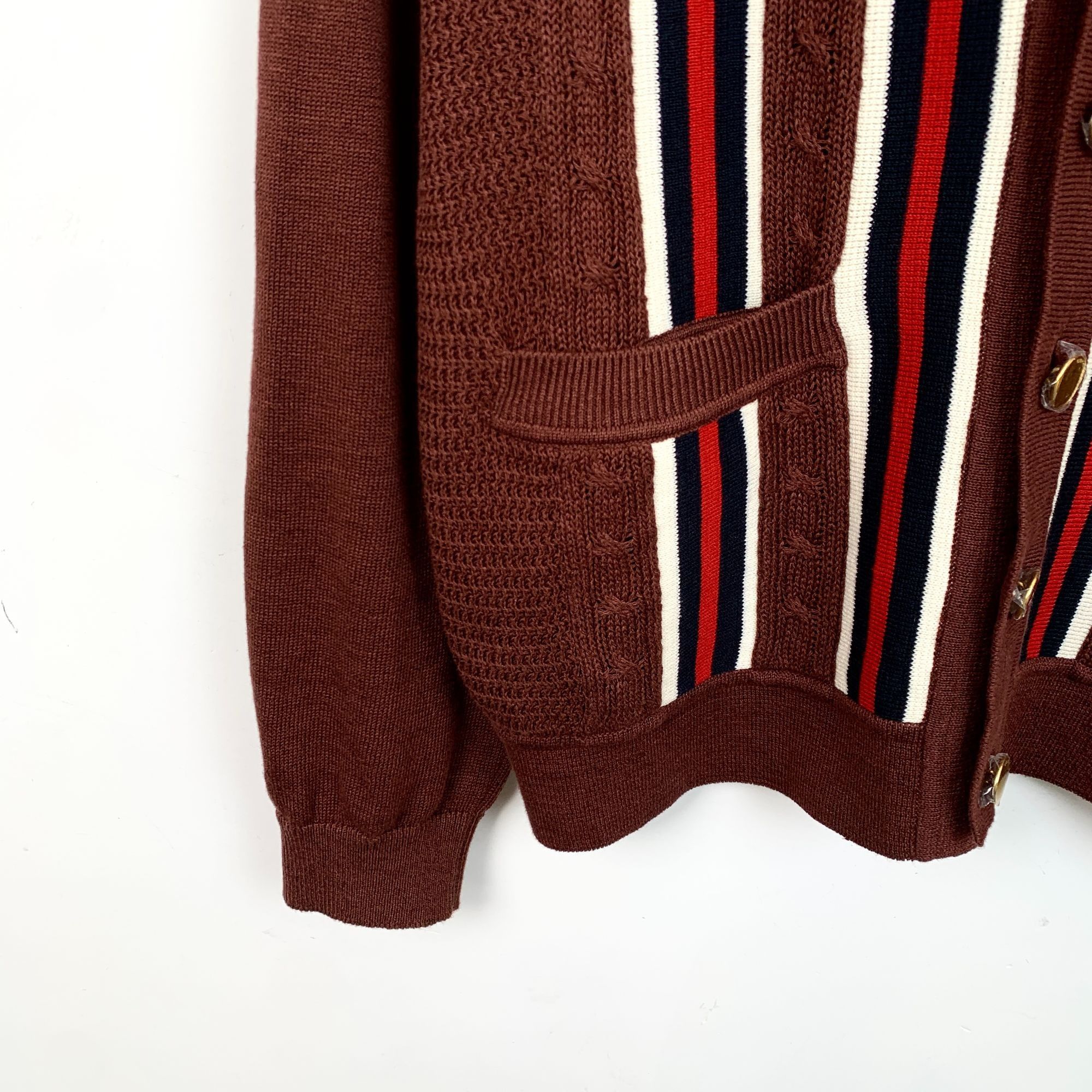 Gucci Gucci Mens Brown & Multicolor Striped Wool Cotton Blend Card Size S / US 4 / IT 40 - 4 Thumbnail