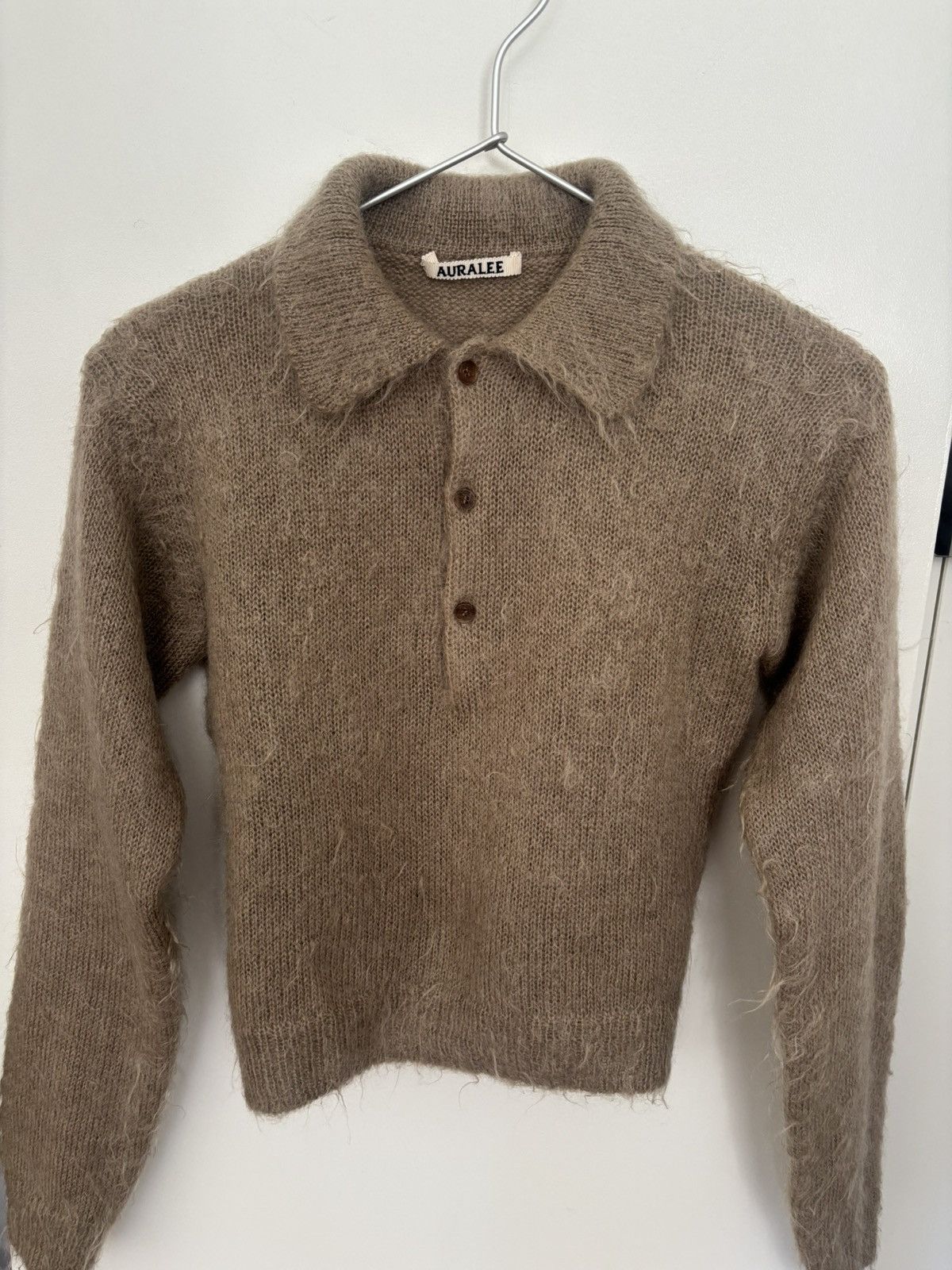 Auralee Mohair Wool Polo Cropped Sweater Size XS / US 0-2 / IT 36-38 - 1 Thumbnail
